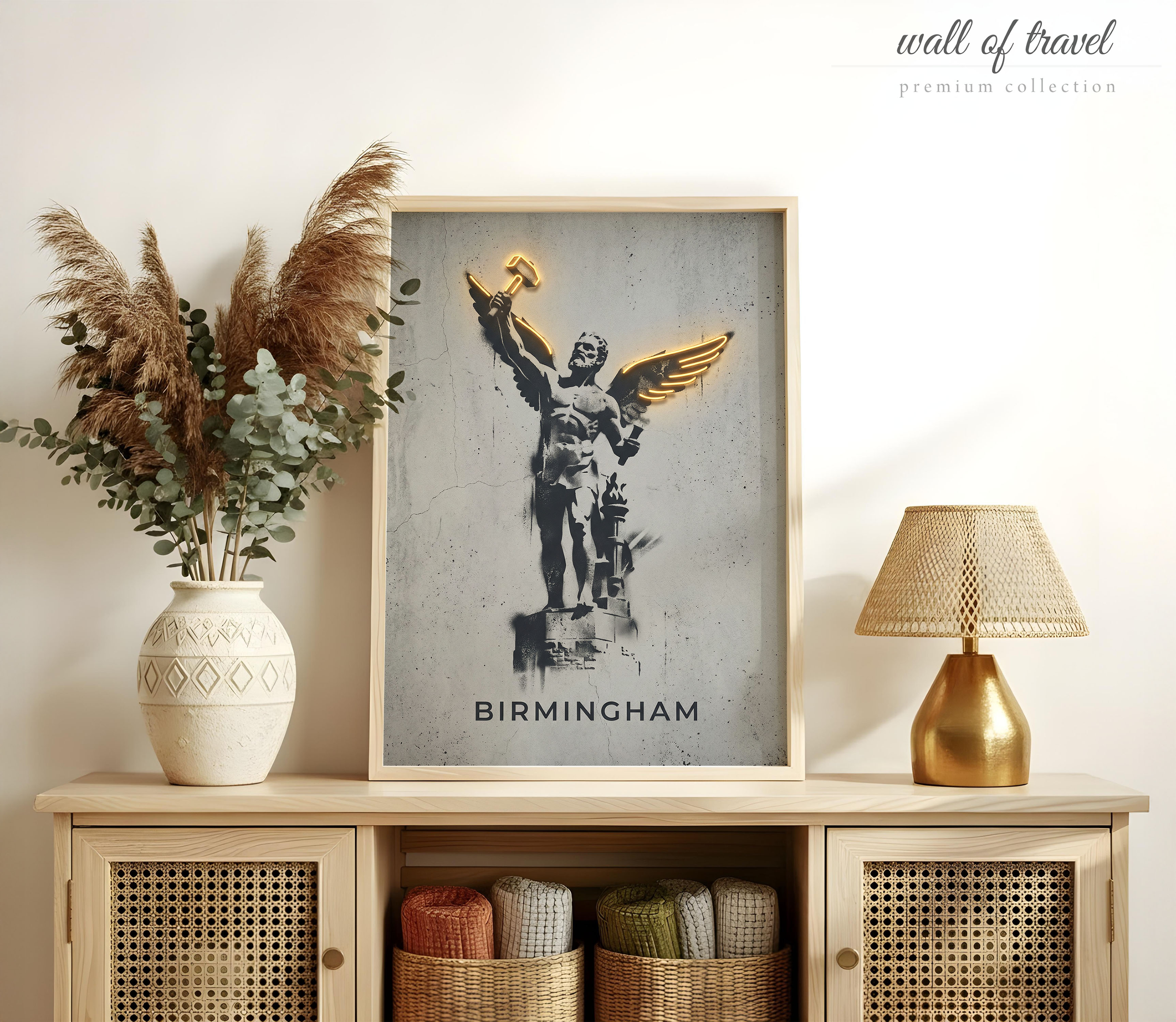 Birmingham Alabama Vulcan Statue Art, Canvas or Poster, Graffiti Pop Art Decor, Living Room Office Entryway Wall Art, Gold Black Grey White