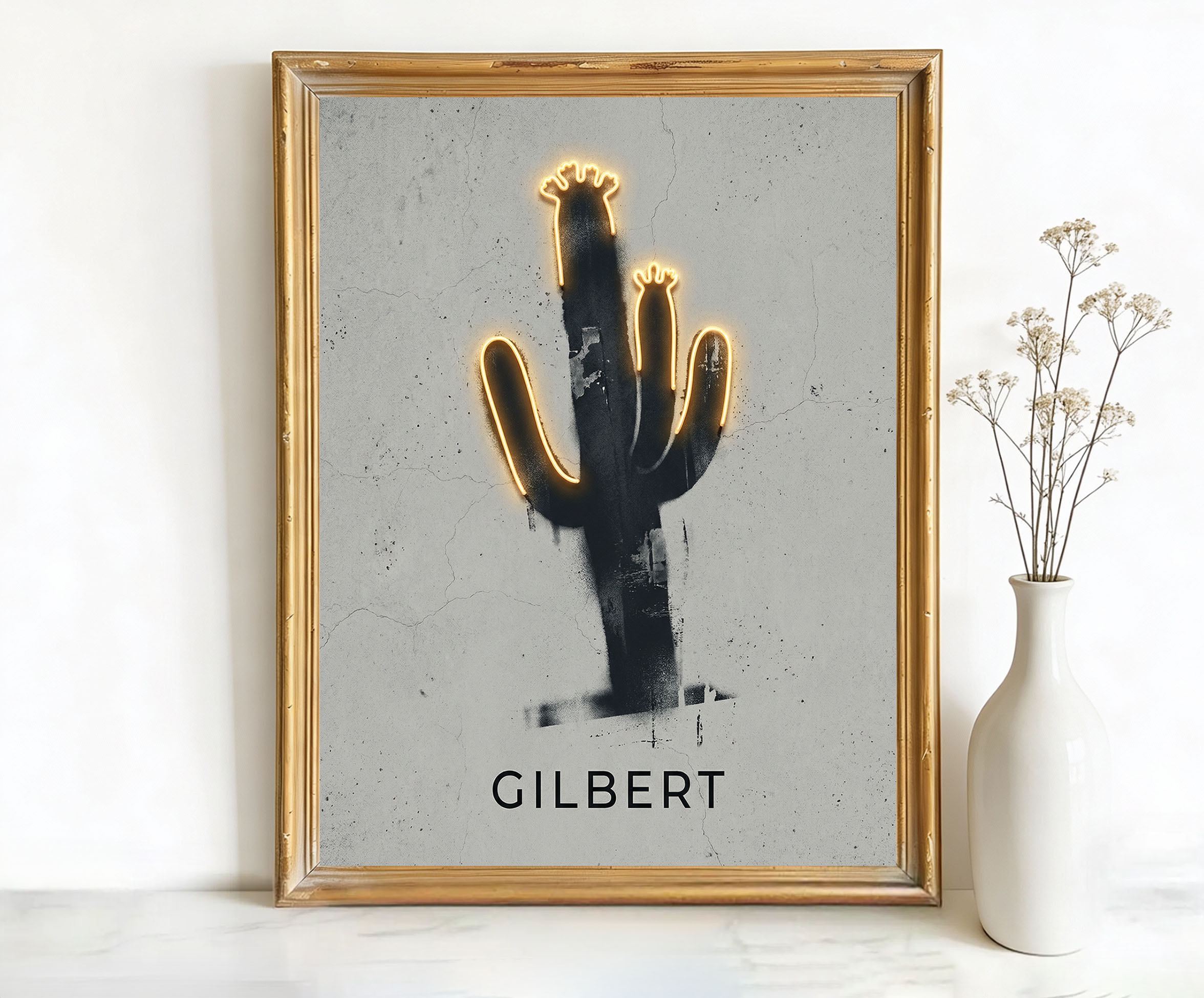 Gilbert Arizona Saguaro Cactus Neon Light Illustration Art