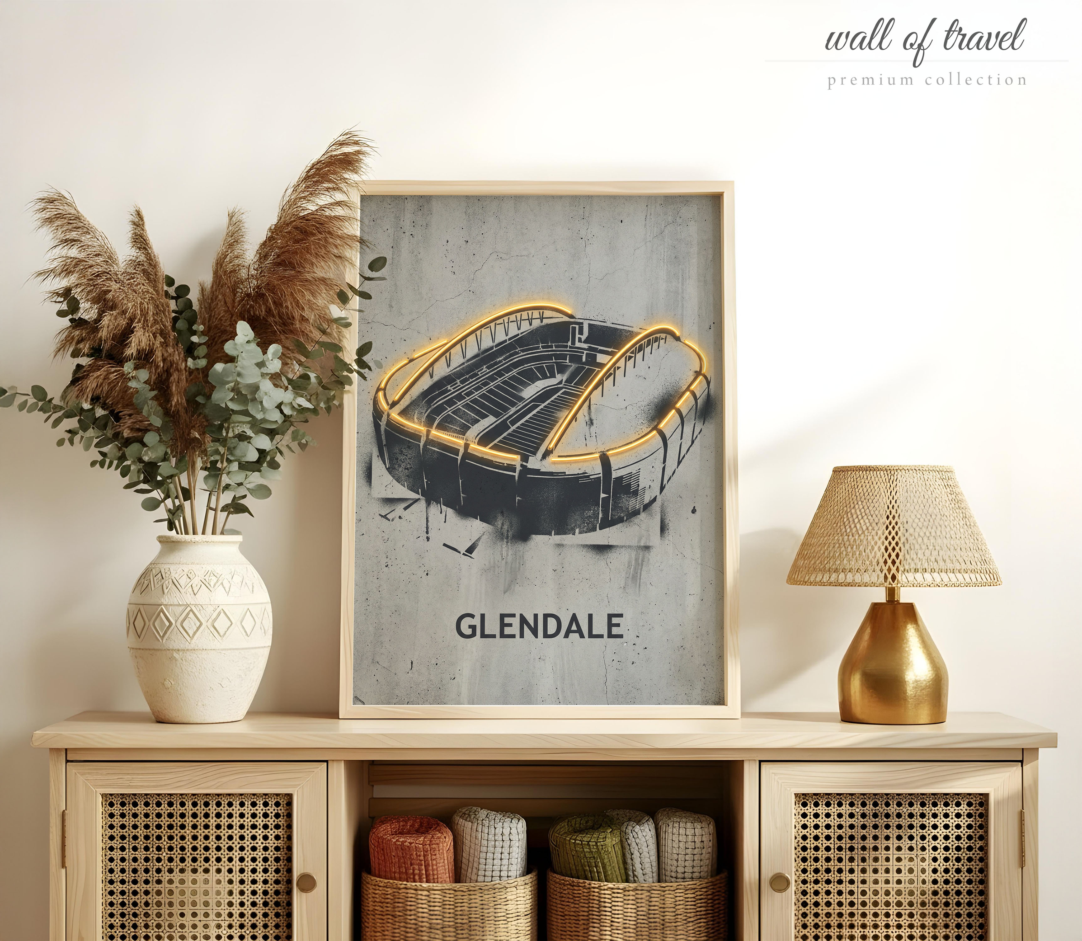 Glendale Arizona State Farm Stadium Art, Canvas or Poster, Neon Paint Splash Decor, Living Room Office Game Room Wall Art, Gold Grey Black