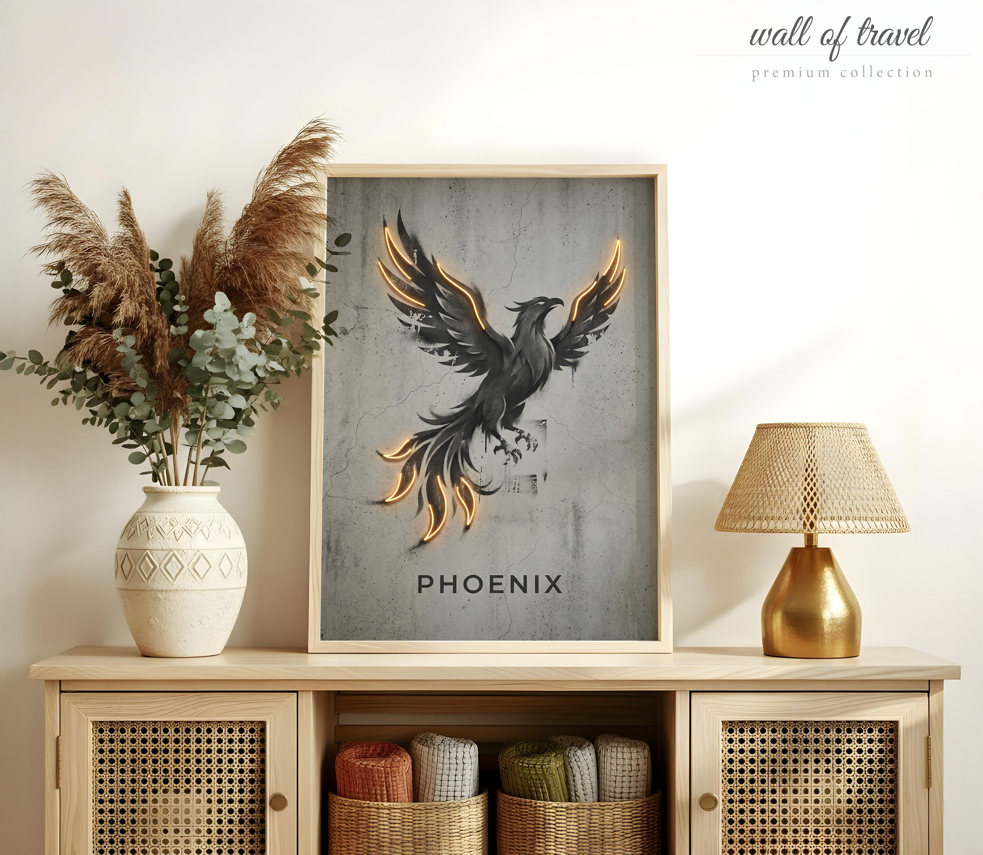 Phoenix Arizona Neon Art, Canvas or Poster, Neon Paint Splash Decor, Living Room Entryway Office Vacation Home Wall Art, Grey Black White