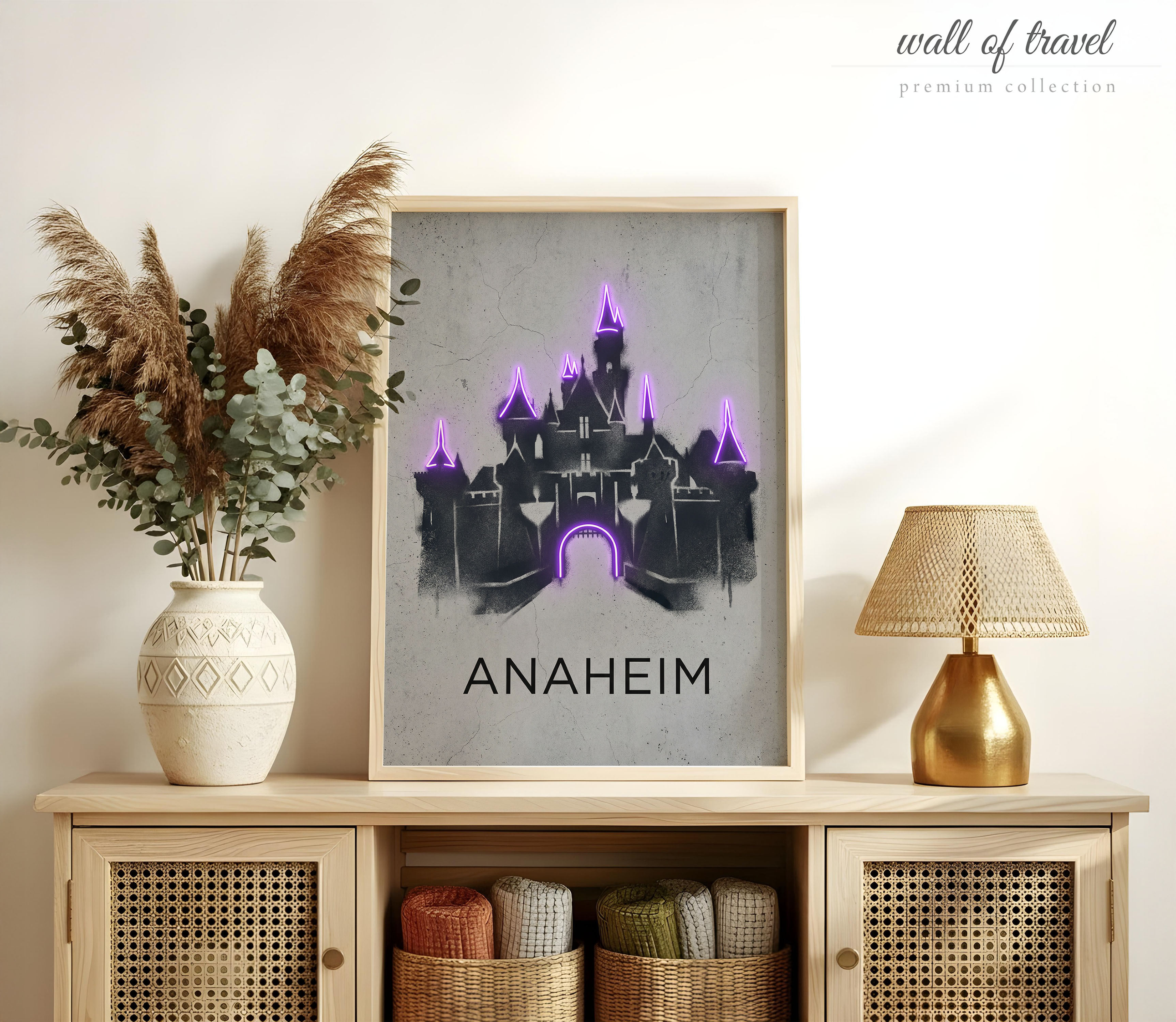 Anaheim California Disneyland Castle Art, Canvas or Poster, Street Art Banknote Decor, Living Room Game Room Vacation Home Wall Art, Grey