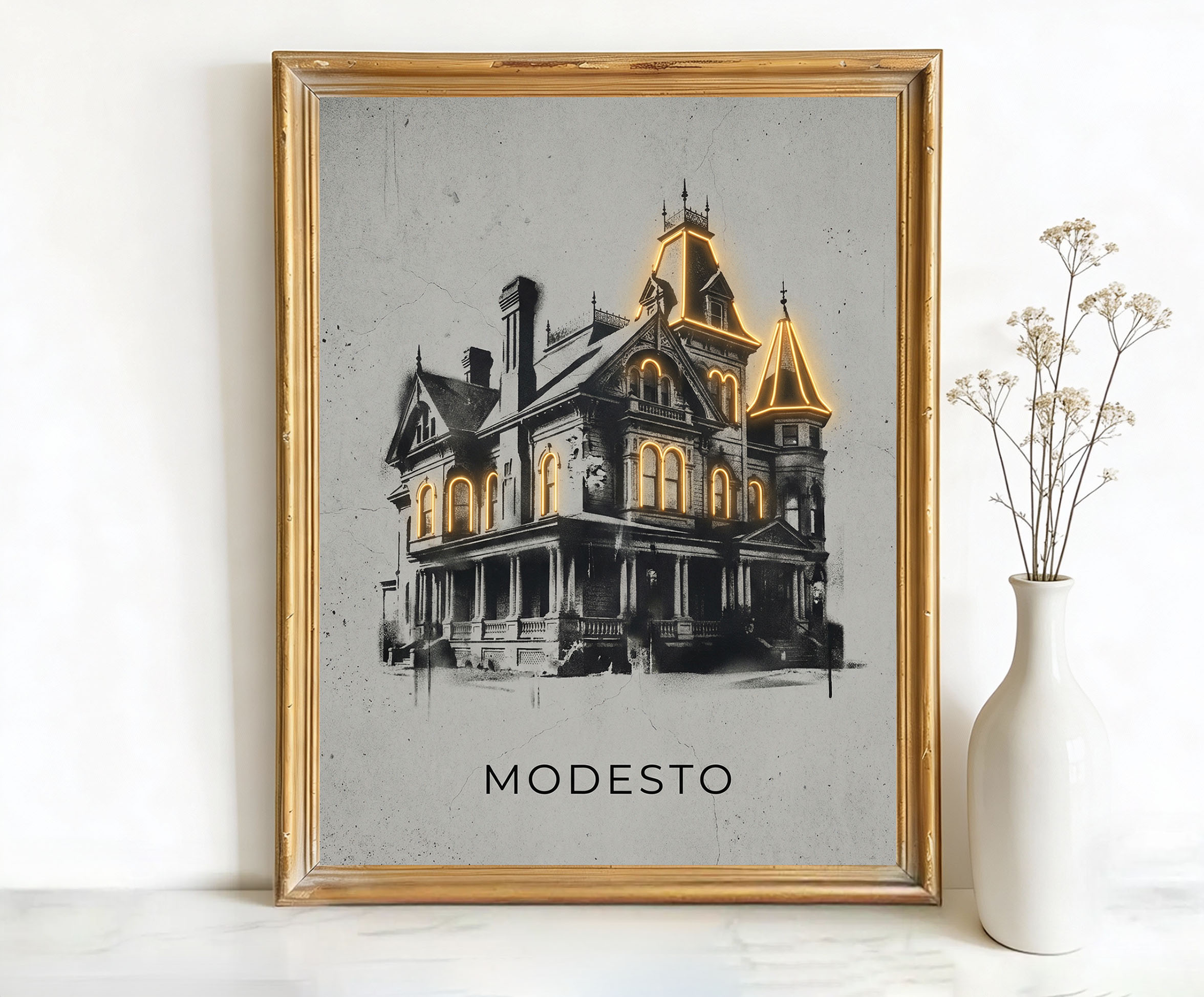 Modesto California Victorian House Art