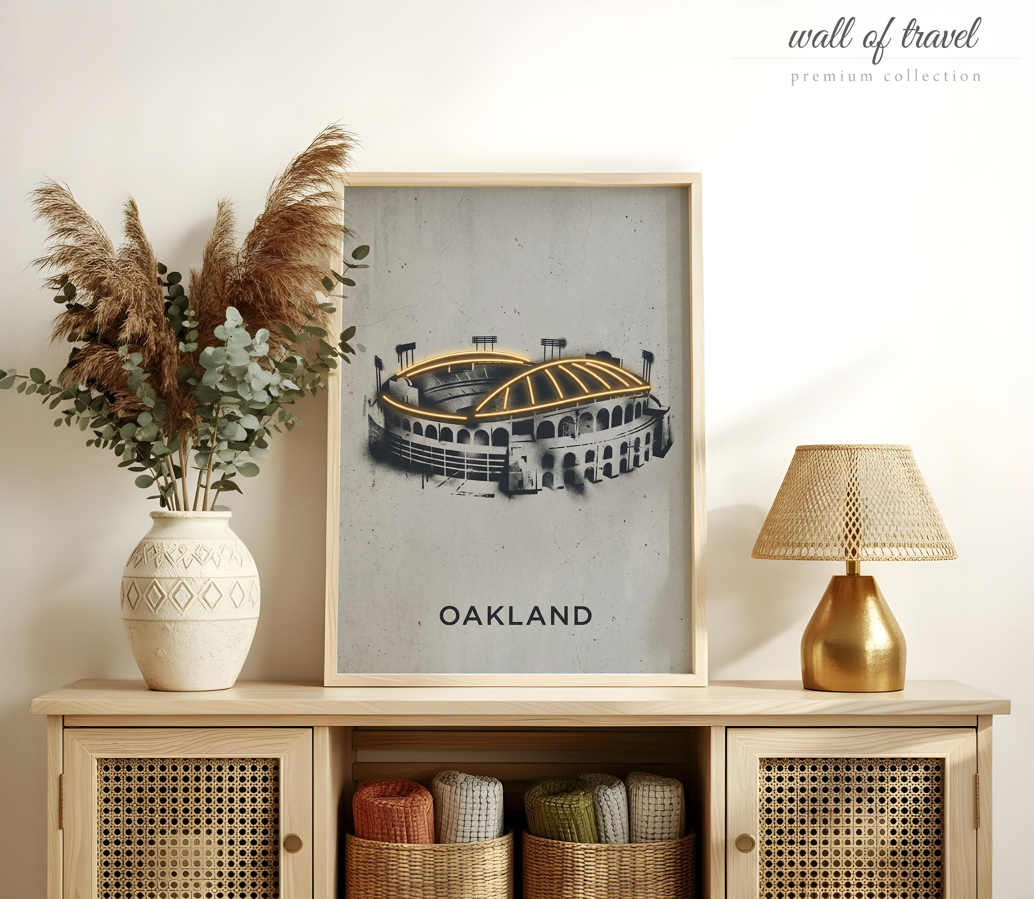 Oakland California Oakland-Alameda County Coliseum Art, Canvas or Poster, Graffiti Pop Art Decor, Game Room Office Wall Art, Grey Gold Black