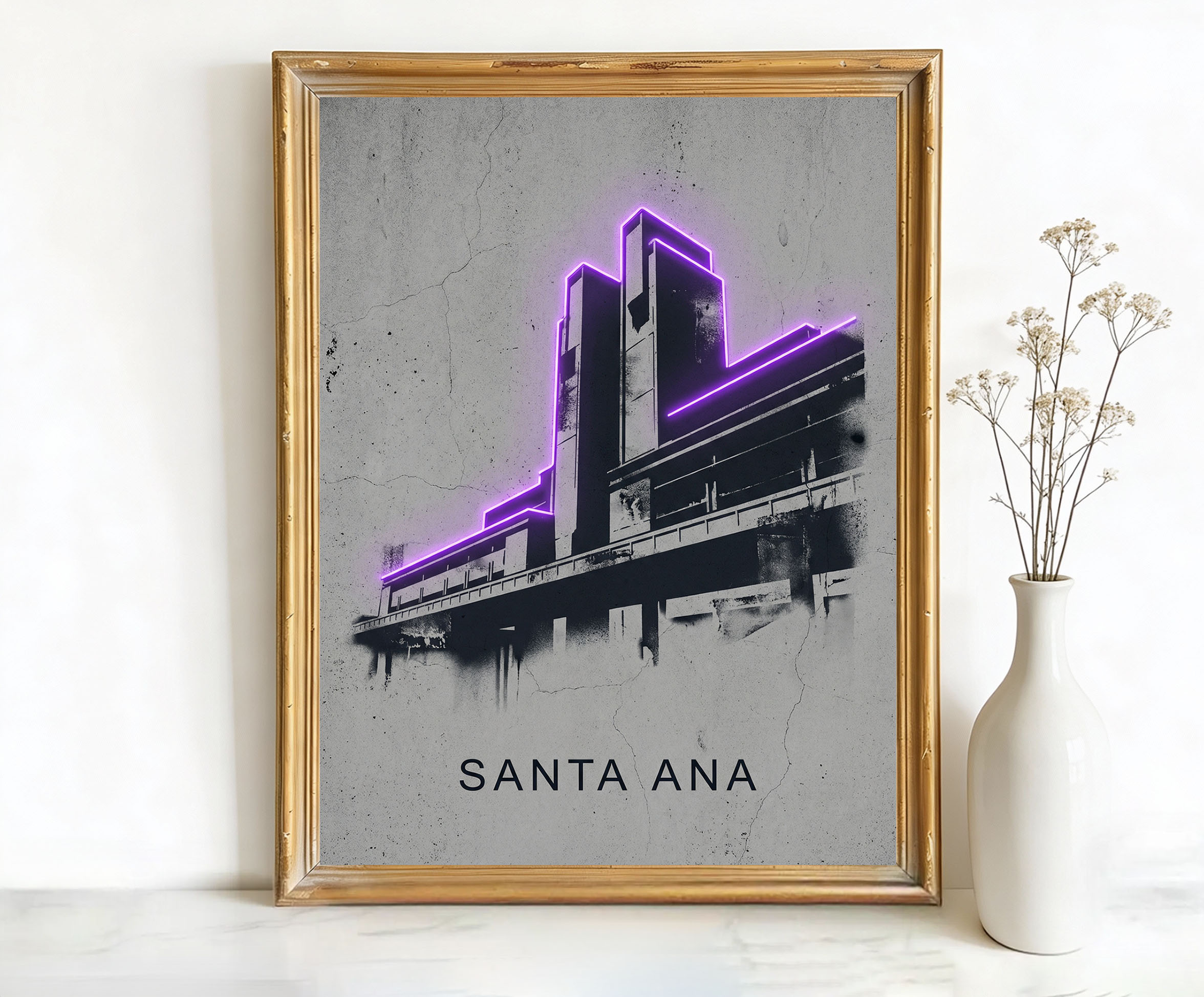 Santa Ana California Modernist Building Neon Accents Art
