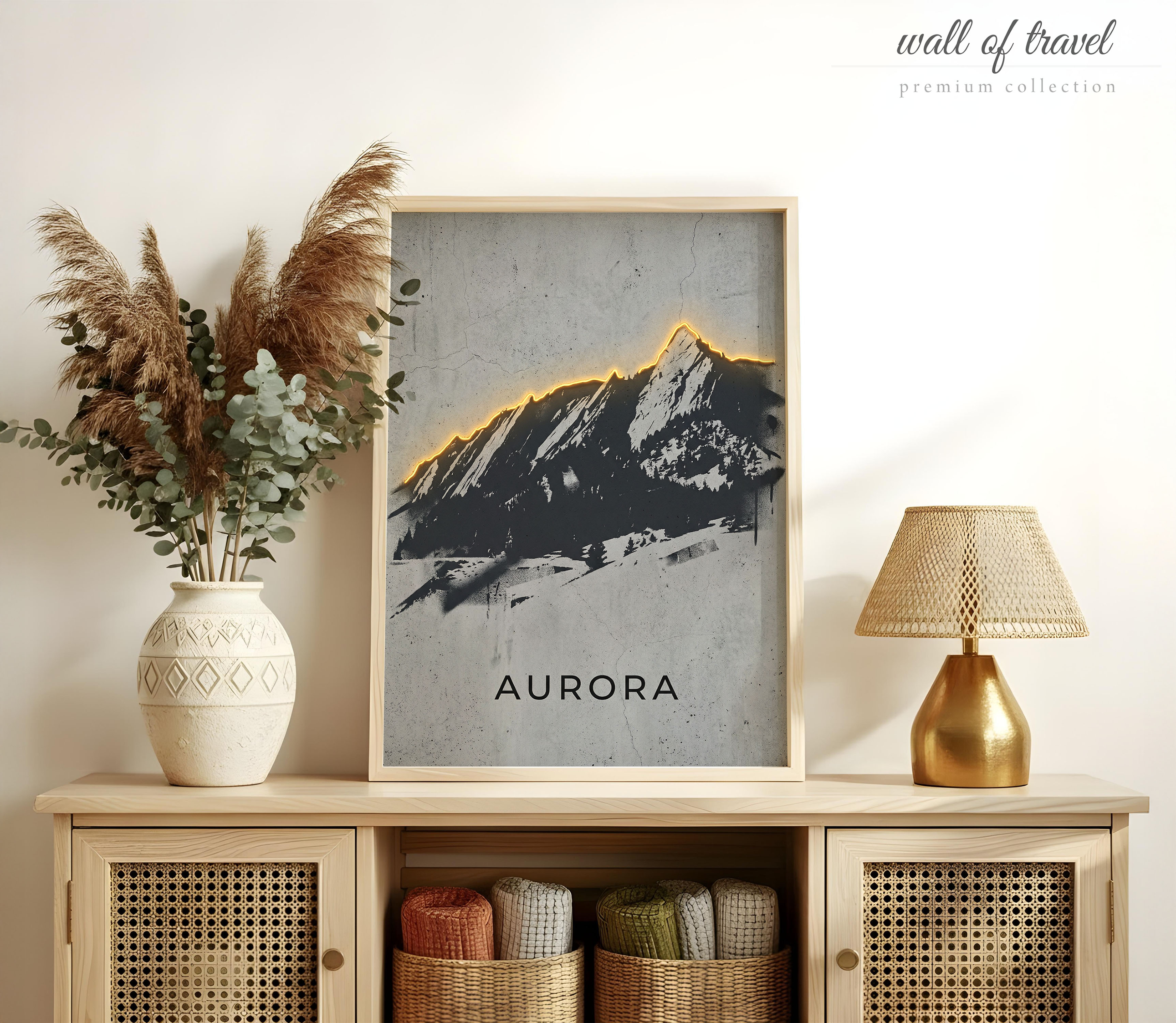 Aurora Colorado Flatirons Art, Canvas or Poster, Neon Paint Splash Decor, Living Room Office Entryway Wall Art, Yellow Black Grey White