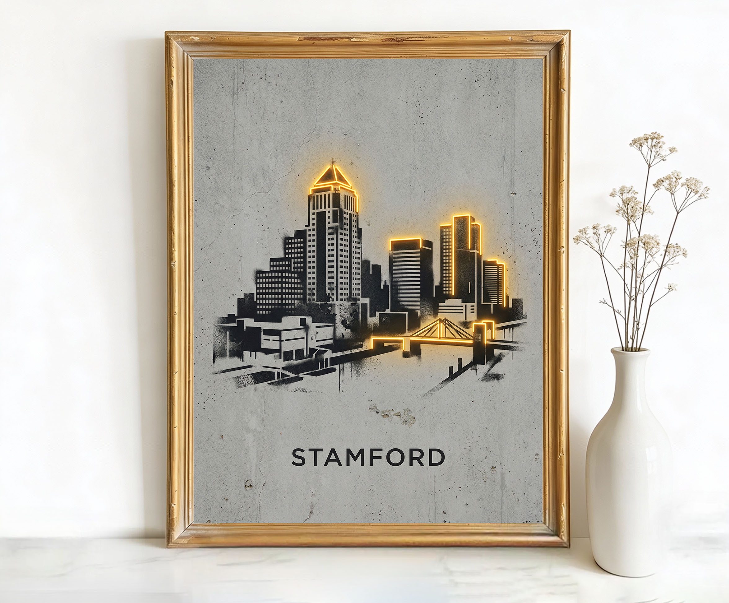 Stamford Connecticut Skyline Bridge Art