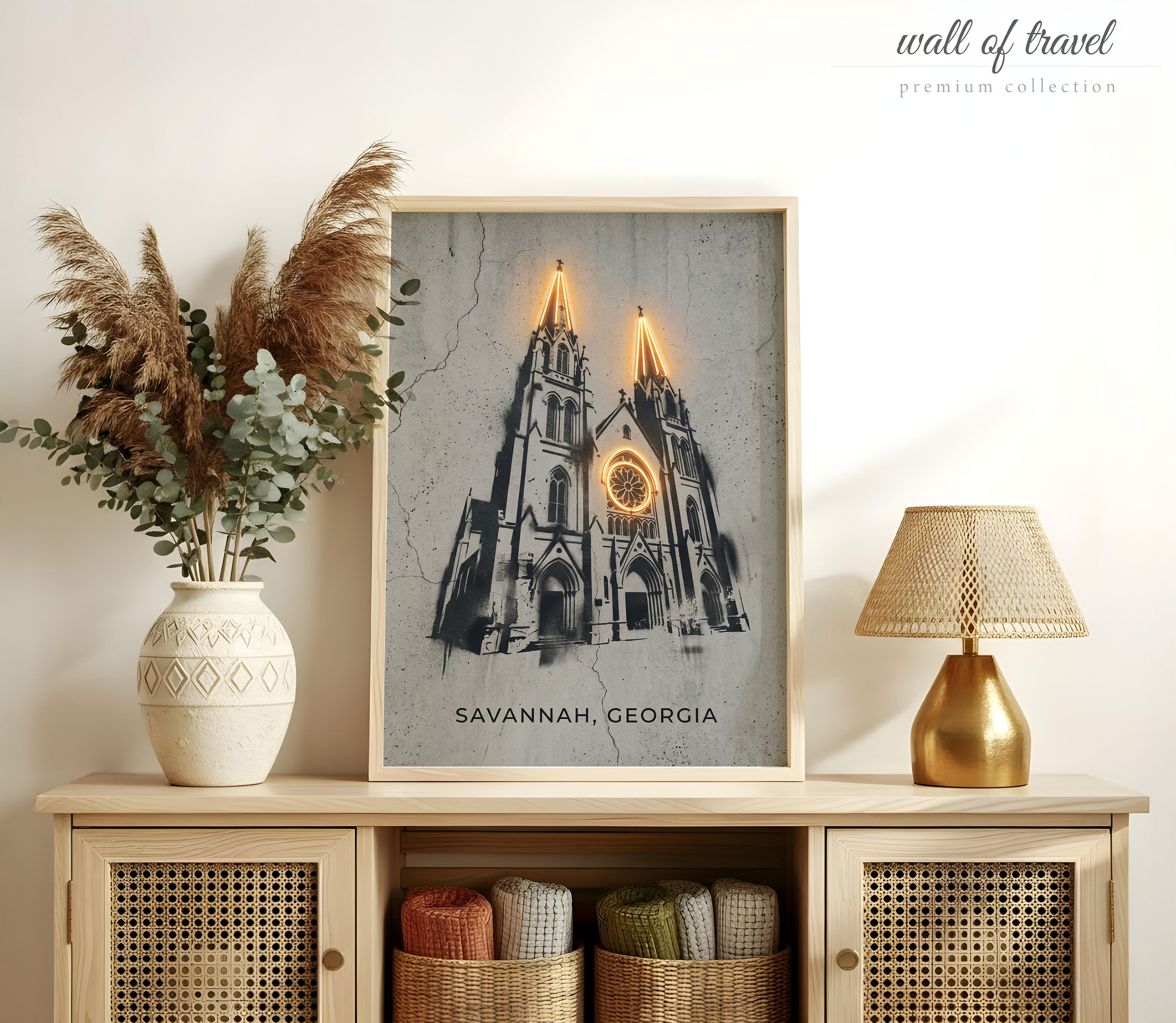 Savannah Georgia Cathedral Basilica of St John the Baptist Art, Canvas or Poster, Paint Splash Decor, Living Room Art, Black and White Gold