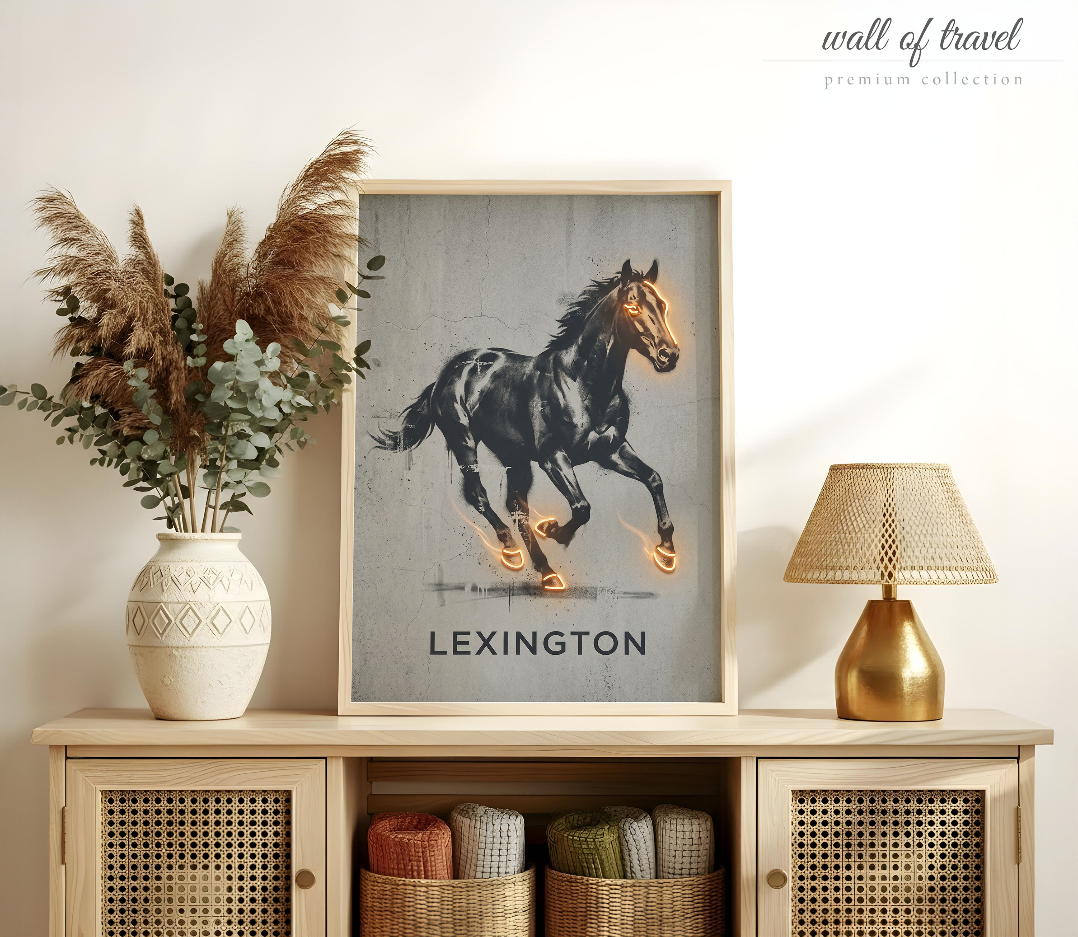Lexington Kentucky Horse Racing Symbolism Art, Canvas or Poster, Neon Paint Splash Decor, Living Room Office Game Room Wall Art, Black Grey
