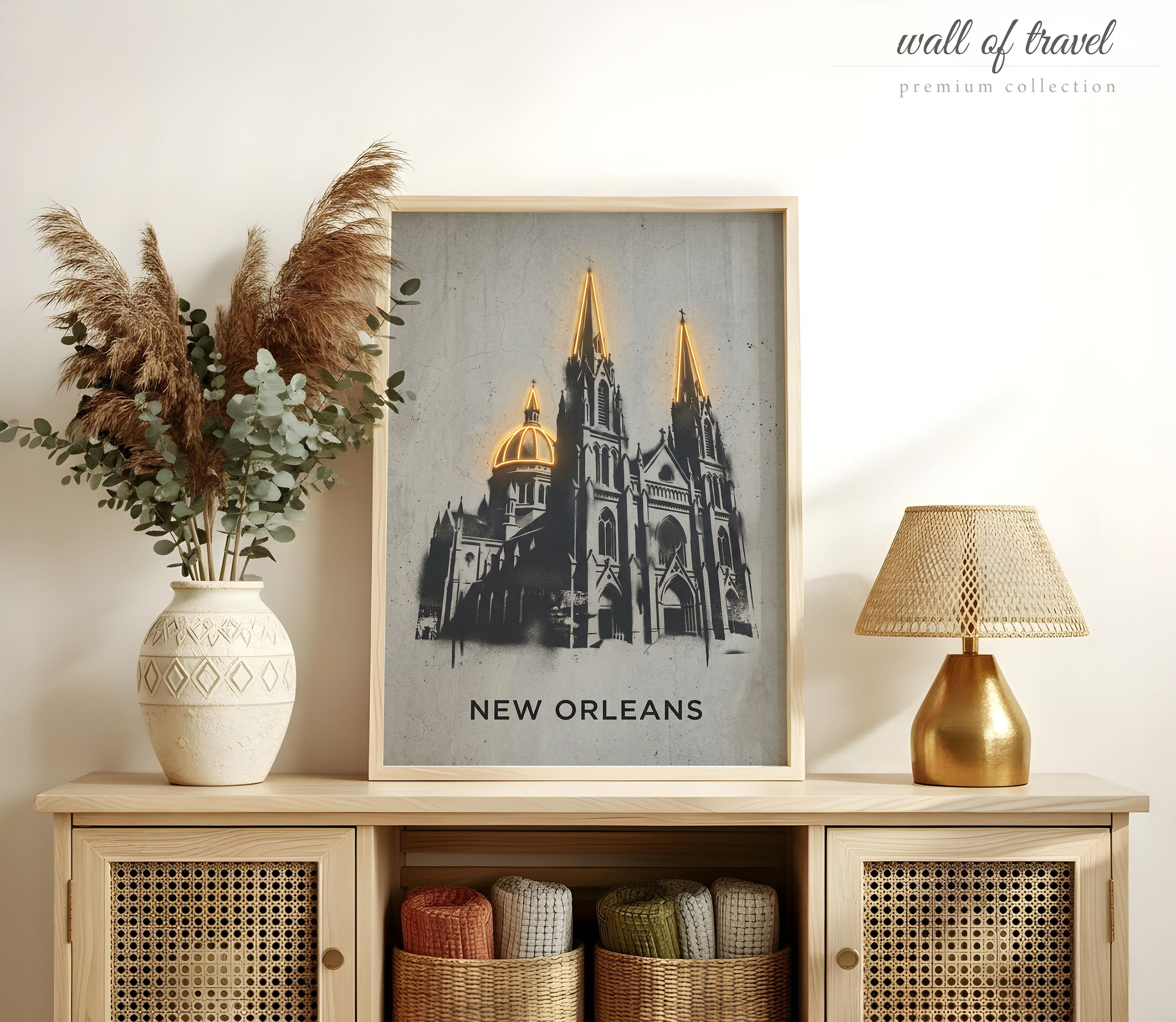 New Orleans Louisiana St Louis Cathedral Art, Canvas or Poster, Neon Paint Splash Decor, Living Room Home Bar Den Wall Art, Black Grey Gold