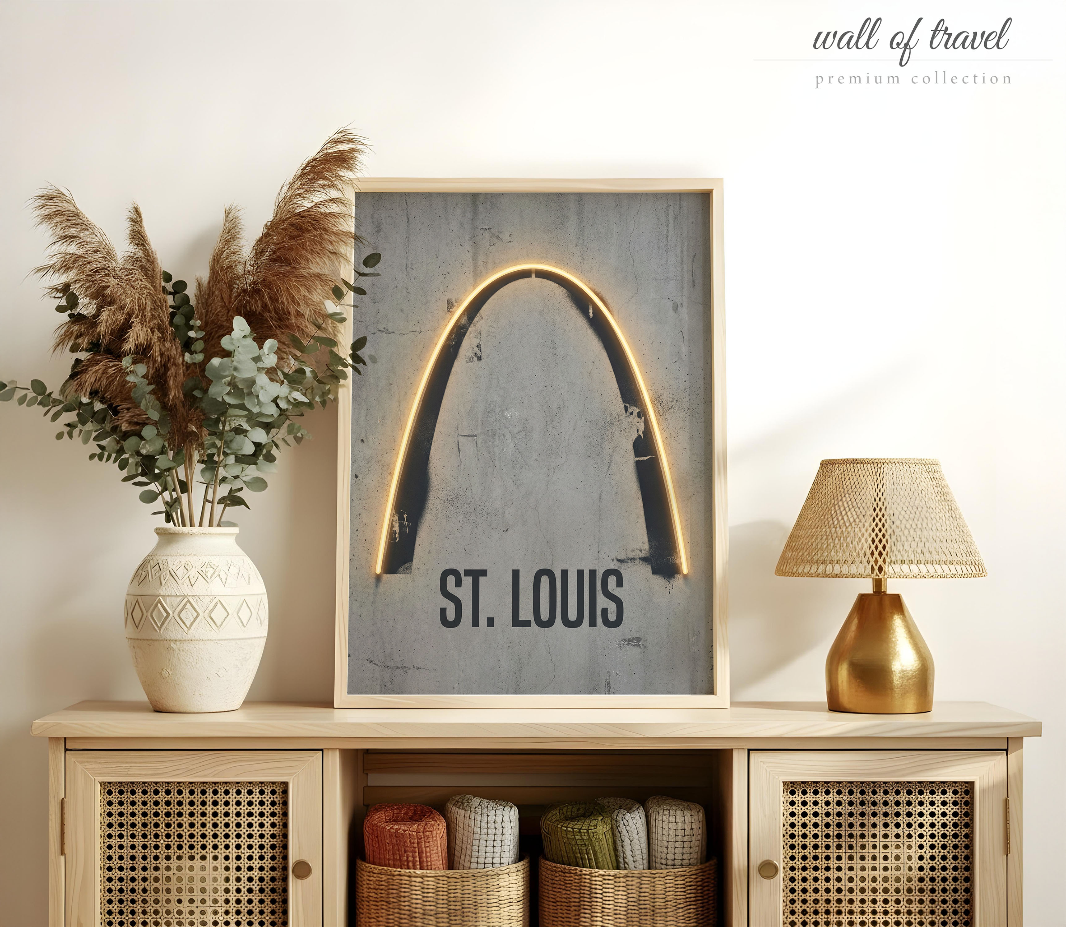 St. Louis Missouri Gateway Arch Art, Canvas or Poster, Neon Paint Splash Decor, Living Room Office Entryway Wall Art, Gold Grey Black White