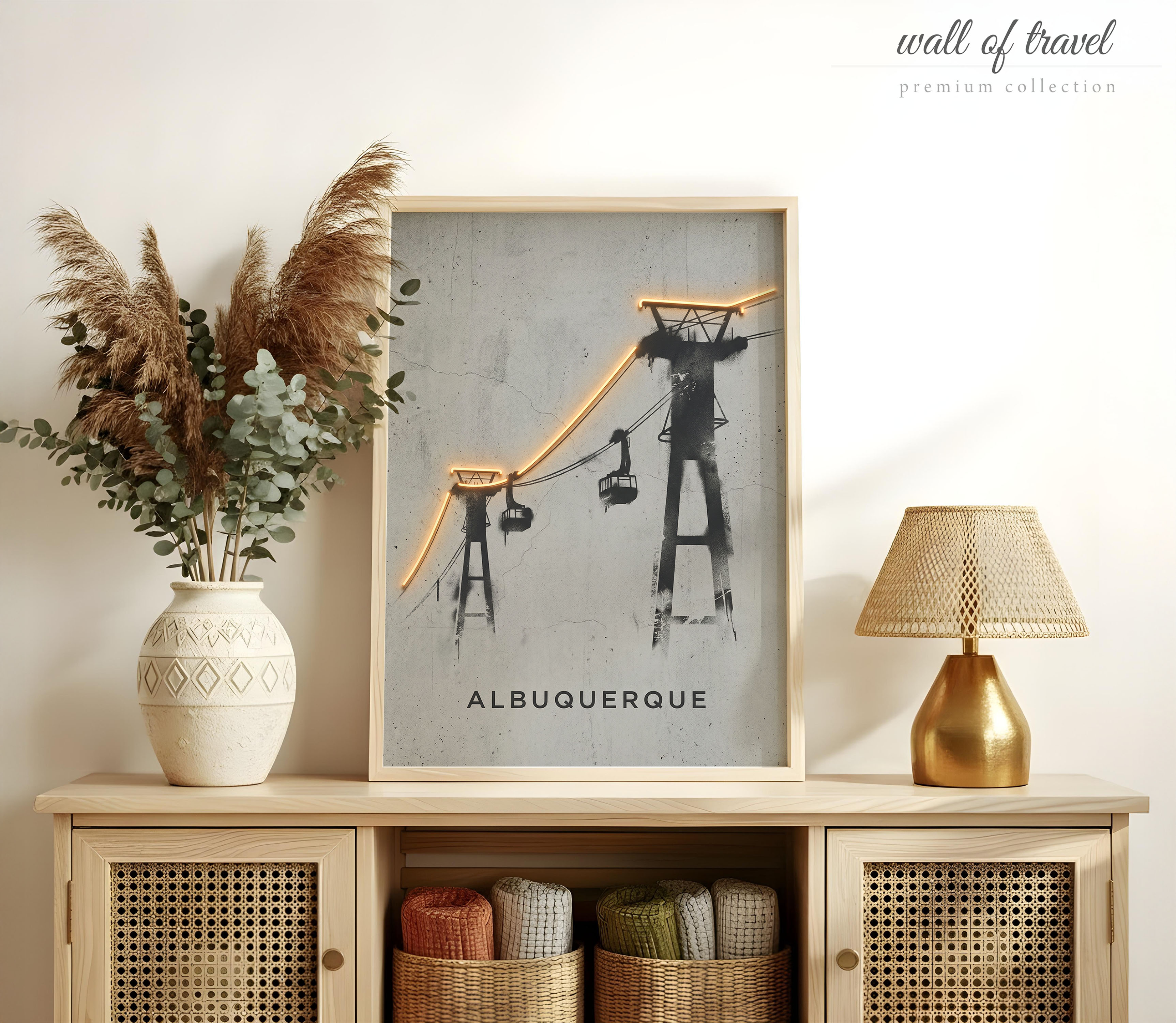 Albuquerque New Mexico Sandia Peak Tramway Art, Canvas or Poster, Neon Paint Splash Decor, Living Room Office Entryway Wall Art, Grey Black