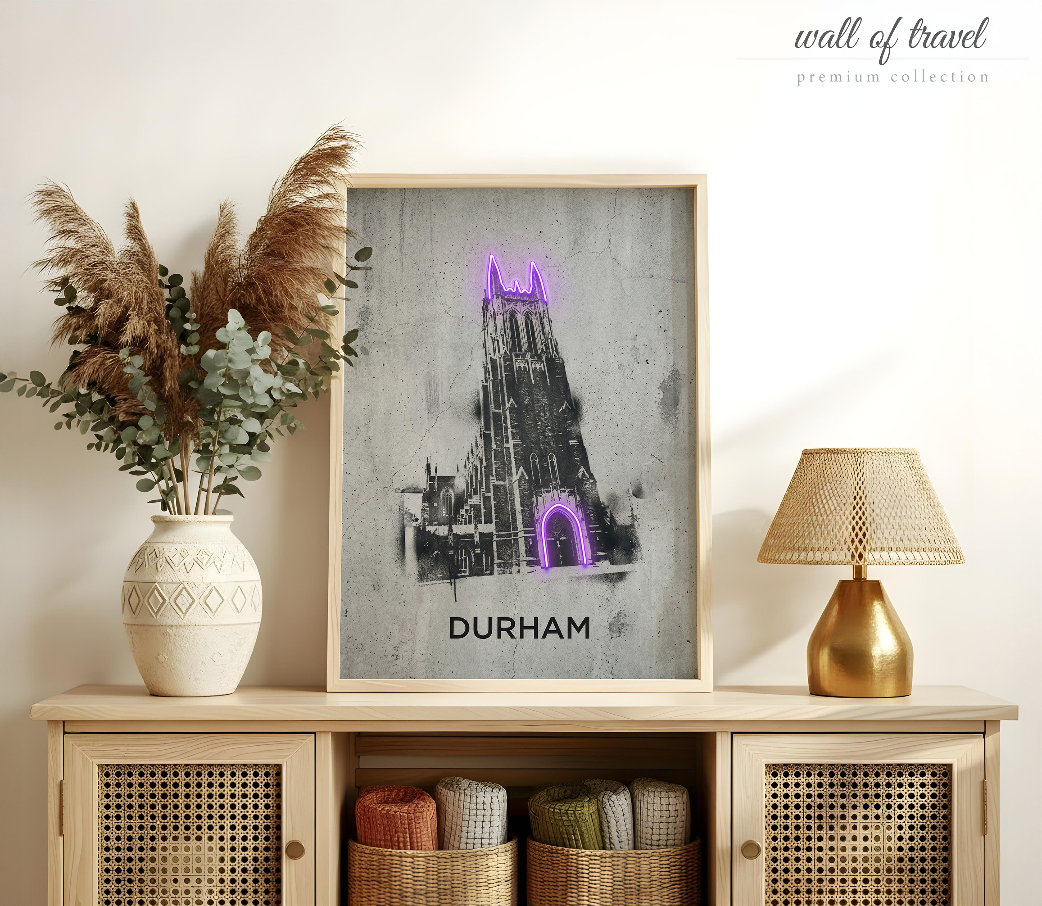 Durham North Carolina Duke Chapel Art, Canvas or Poster, Graffiti Pop Art Decor, Living Room Office Study Wall Art, Purple Black White Grey