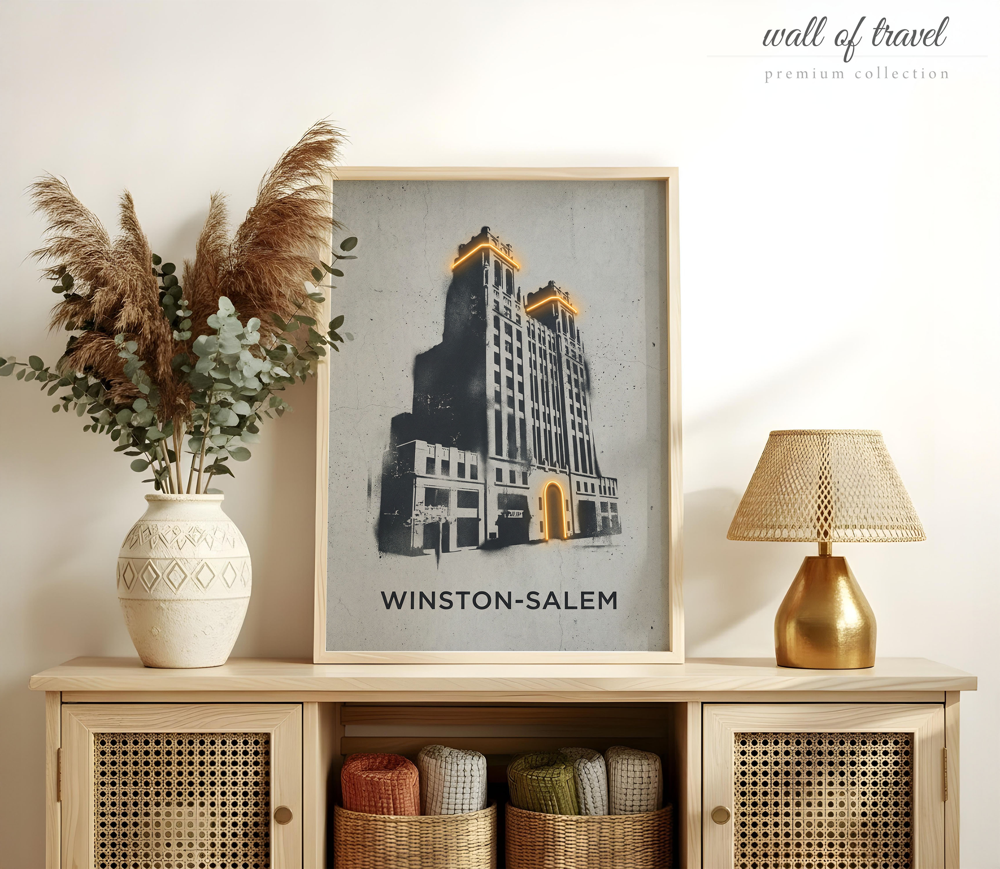 Winston-Salem North Carolina Reynolds Building Art, Canvas or Poster, Graffiti Pop Art Decor, Living Room Office Entryway Wall Art, Grey