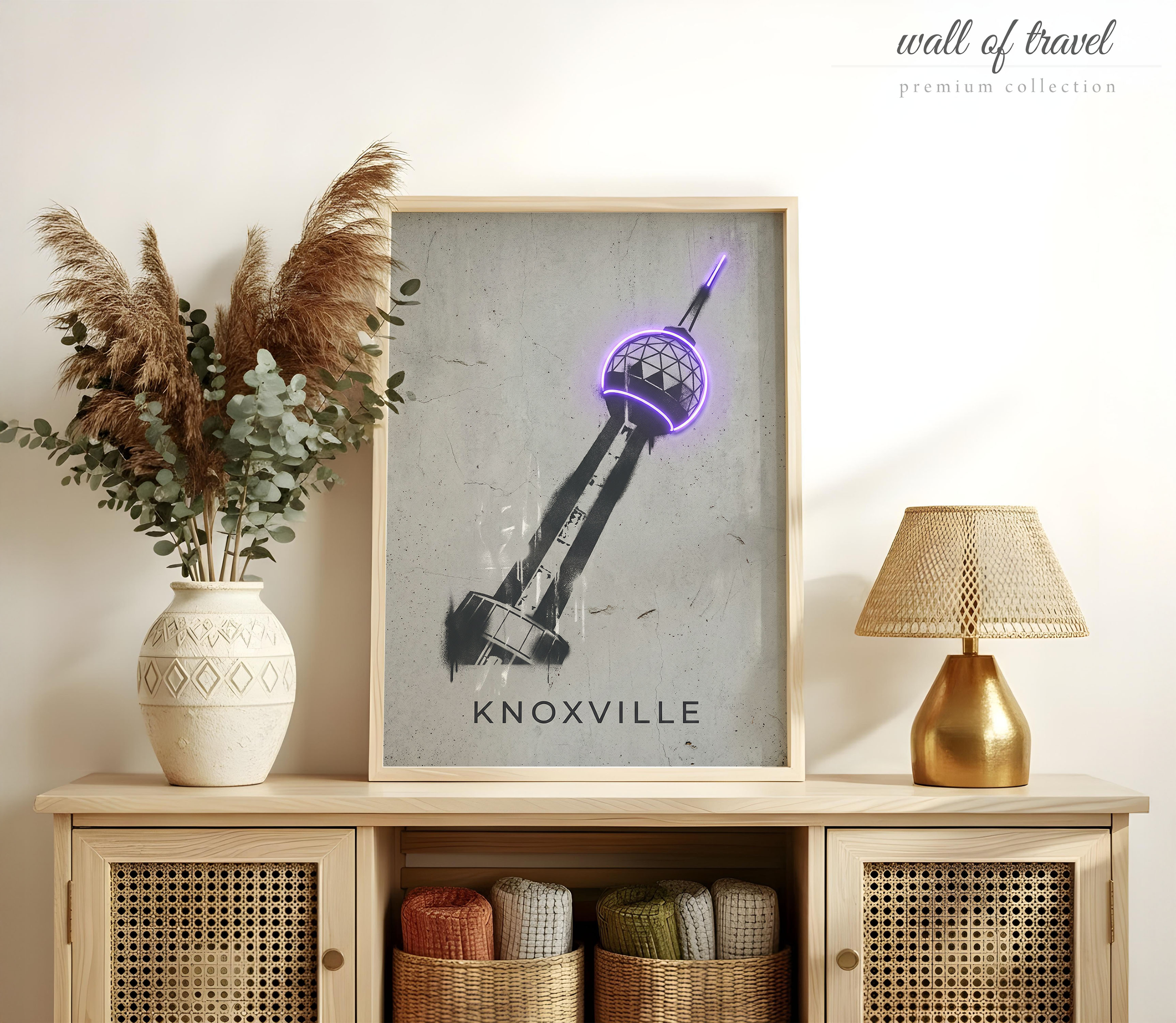 Knoxville Tennessee Sunsphere Art, Canvas or Poster, Graffiti Pop Art Decor, Living Room Office Entryway Wall Art, Grey Purple Black White