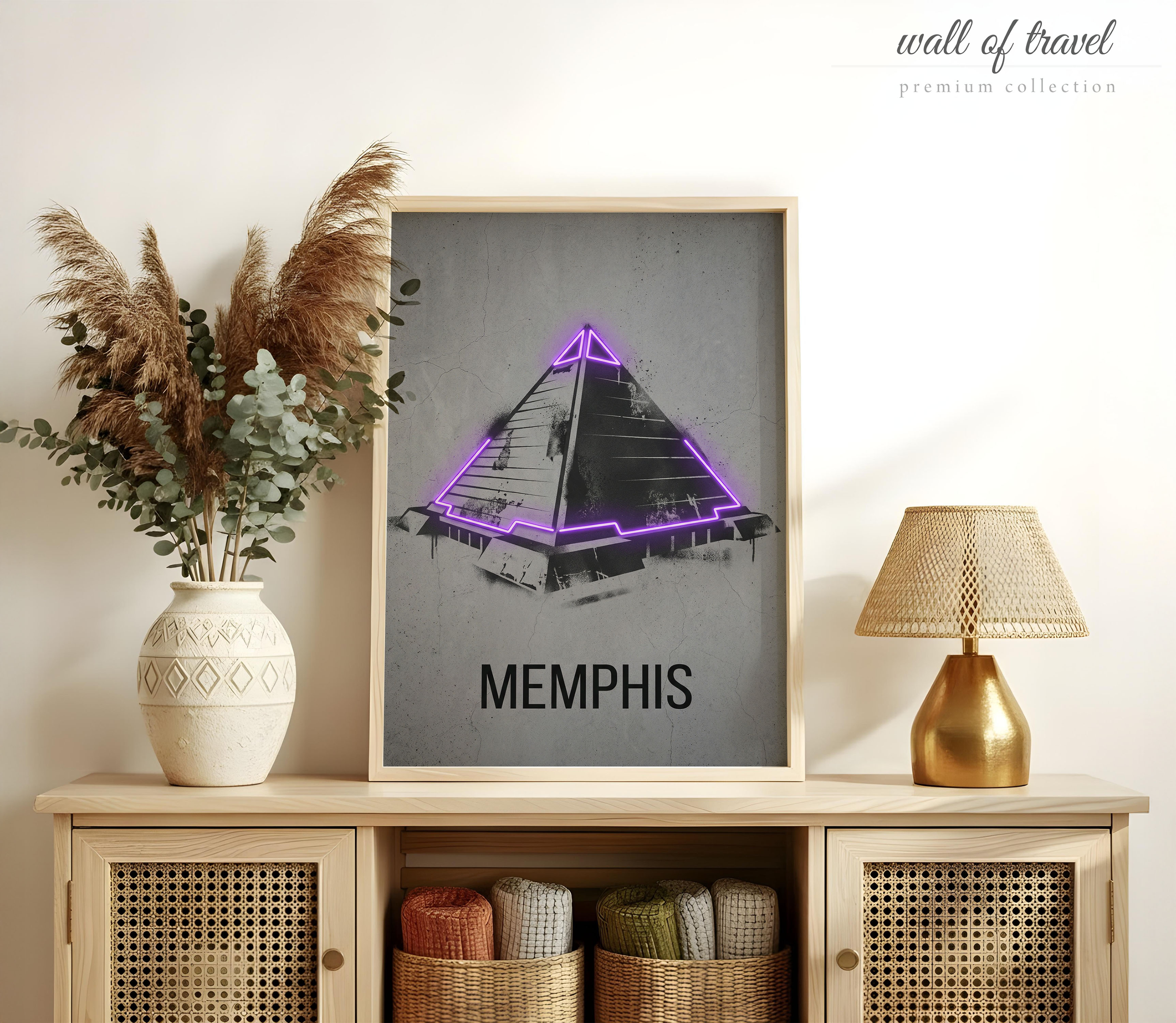 Memphis Tennessee Pyramid Arena Art, Canvas or Poster, Neon Paint Splash Decor, Living Room Home Bar Game Room Wall Art, Purple Black Grey