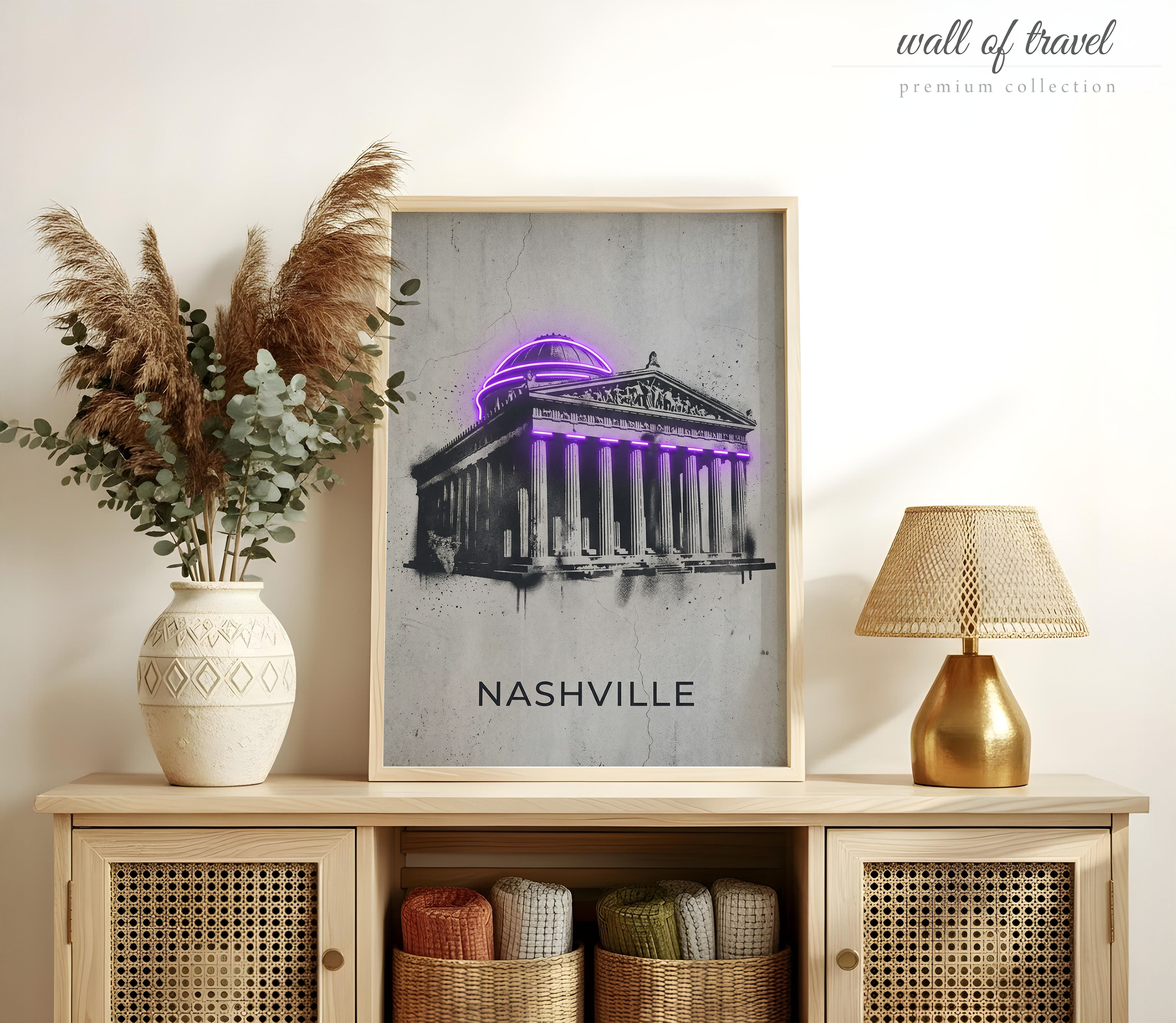 Nashville Tennessee Parthenon Replica Art, Canvas or Poster, Neon Paint Splash Decor, Living Room Office Entryway Wall Art, Grey Black White