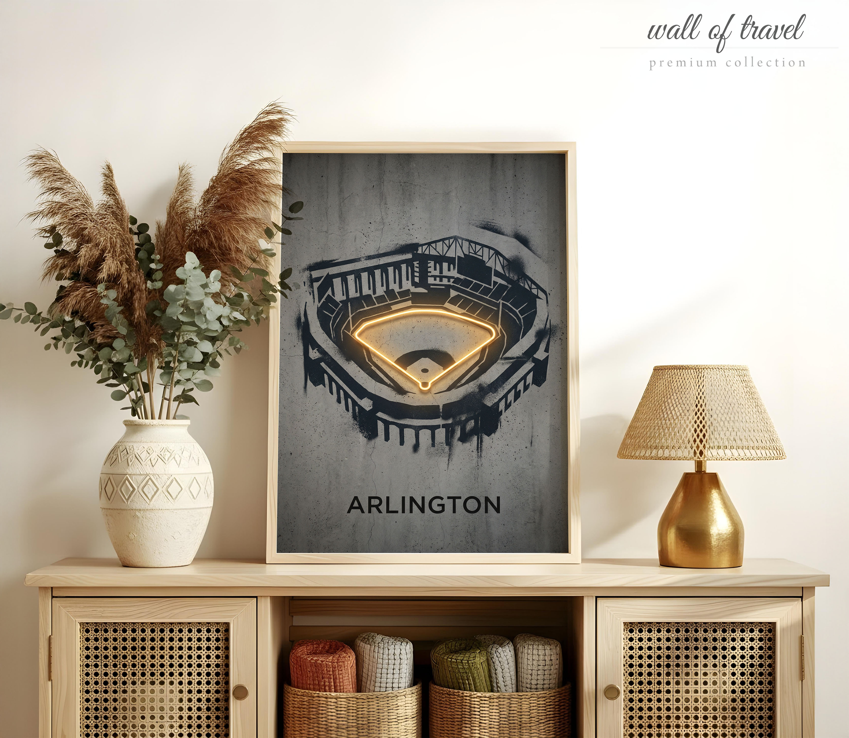 Arlington Texas Globe Life Field Art, Canvas or Poster, Graffiti Pop Art Decor, Home Bar Game Room Living Room Wall Art, Black Grey Gold