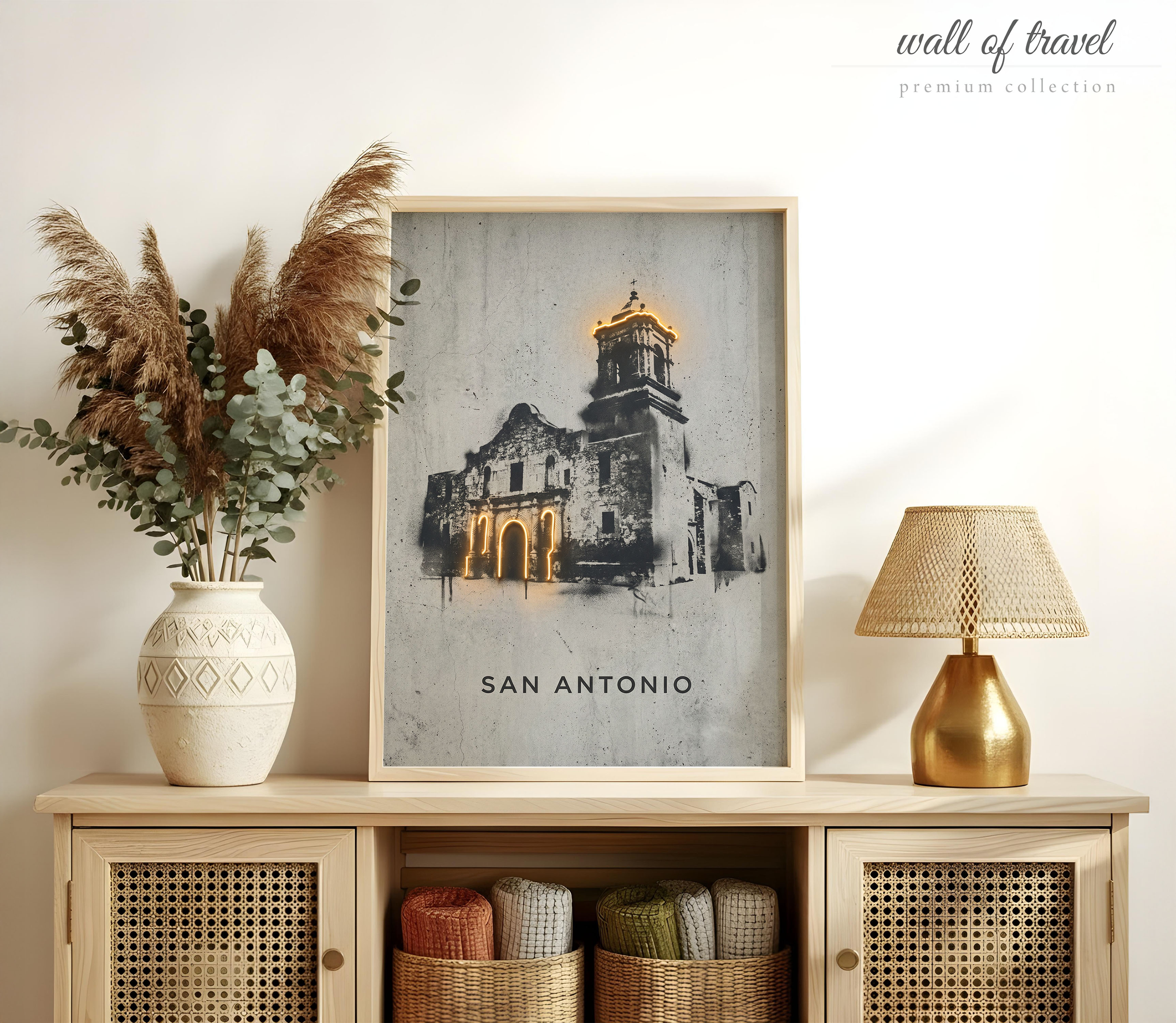 San Antonio Texas The Alamo Art, Canvas or Poster, Graffiti Pop Art Decor, Living Room Office Entryway Wall Art, Black Grey Orange White