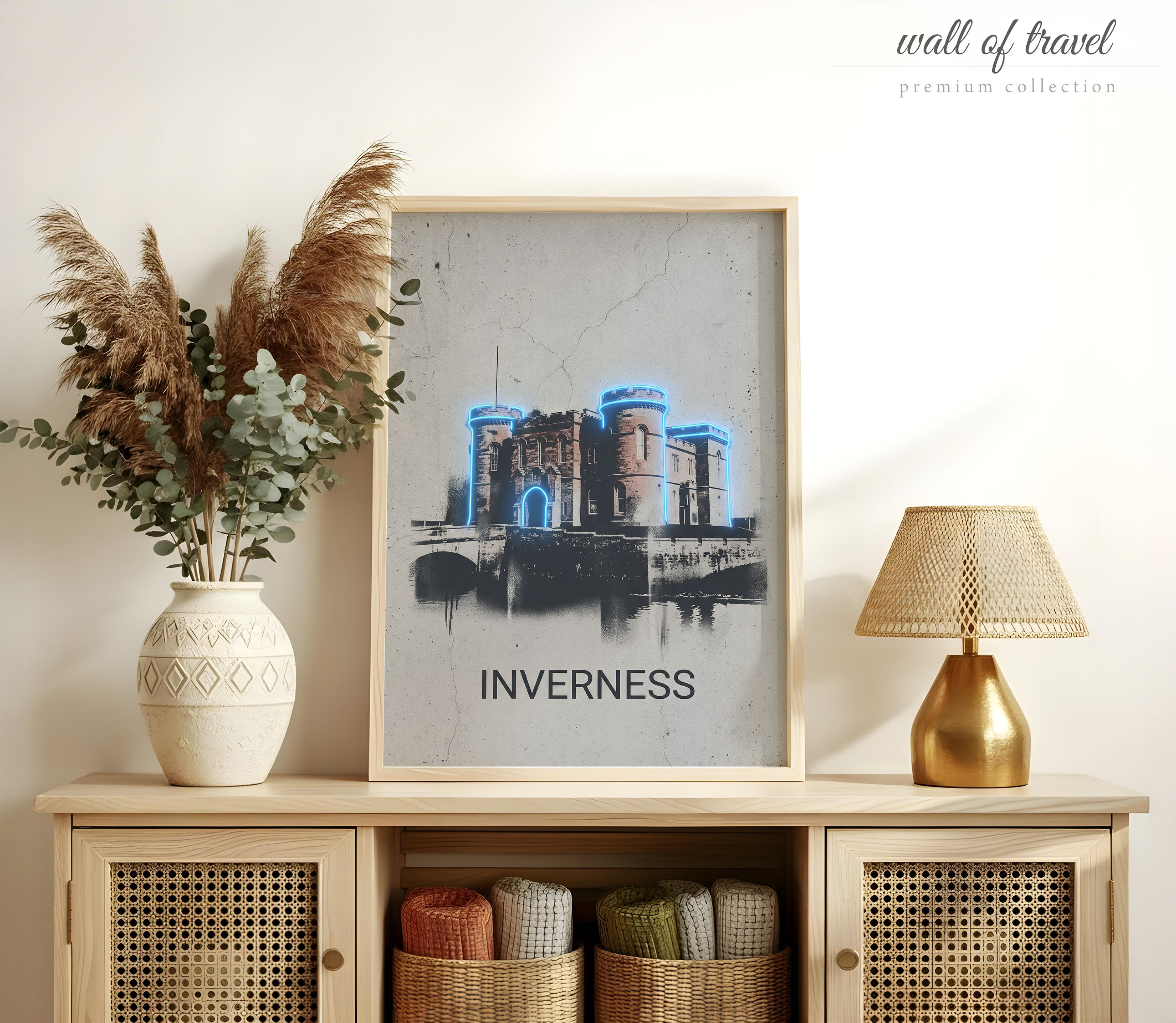 Inverness Scotland Inverness Castle Art, Canvas or Poster, Graffiti Pop Art Decor, Living Room Office Entryway Wall Art, Blue Black Grey