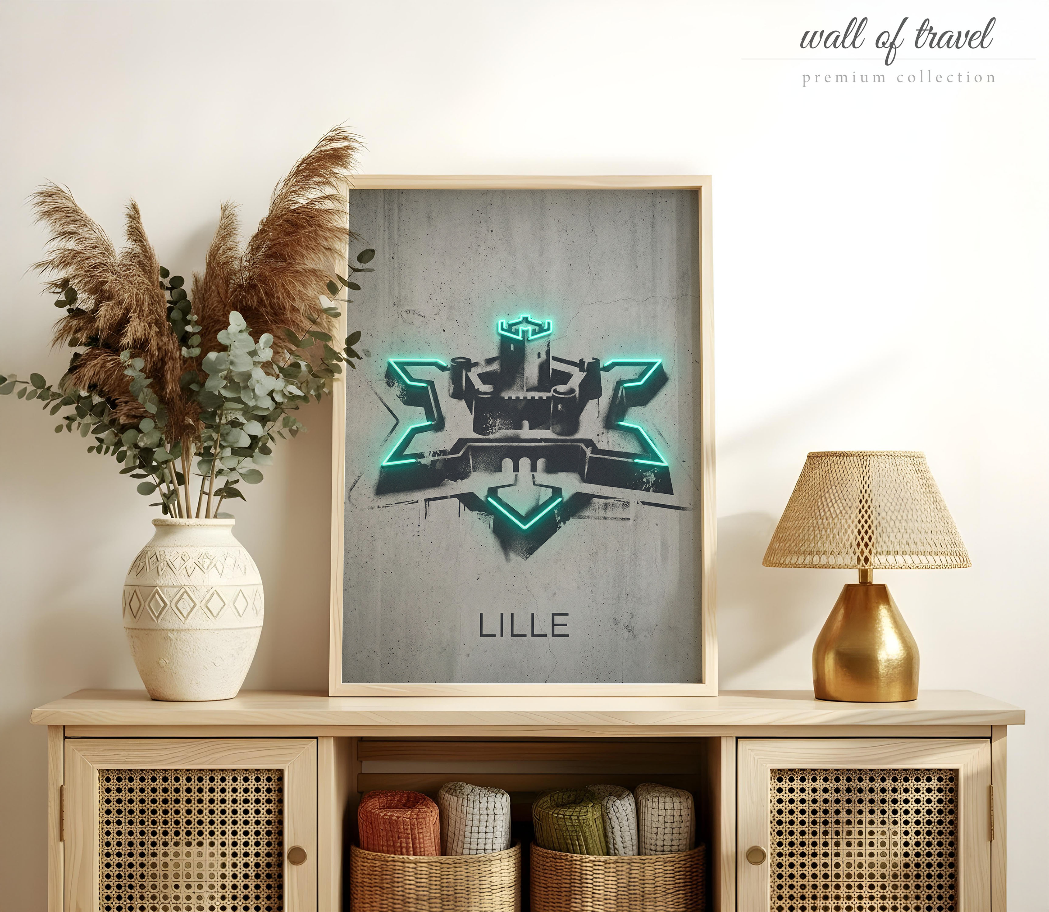 Lille France Citadelle de Lille Art, Canvas or Poster, Neon Paint Splash Decor, Living Room Office Entryway Wall Art, Teal Black White