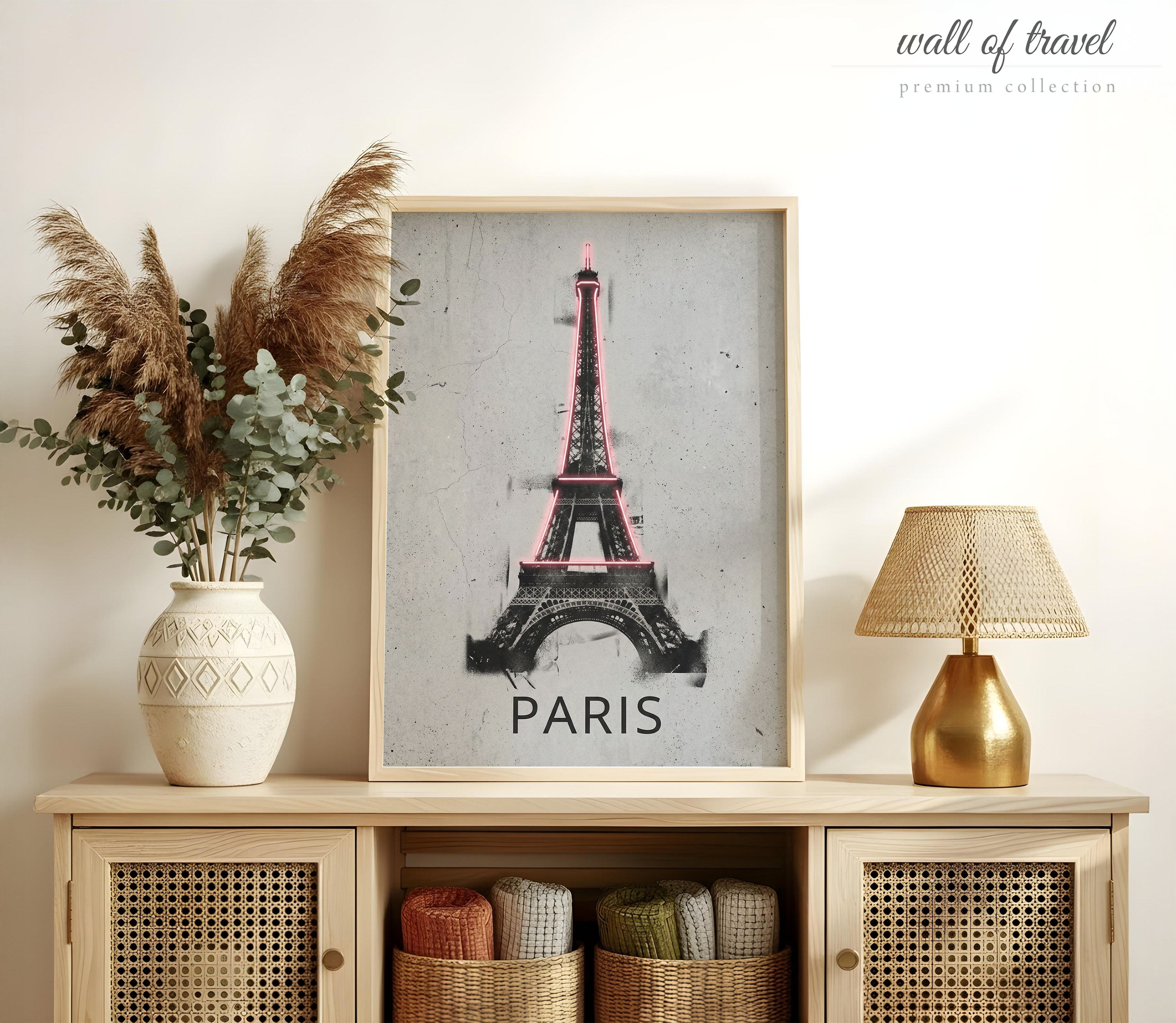 Paris France Eiffel Tower Art, Canvas or Poster, Neon Paint Splash Decor, Living Room Bedroom Office Entryway Wall Art, Pink White Grey