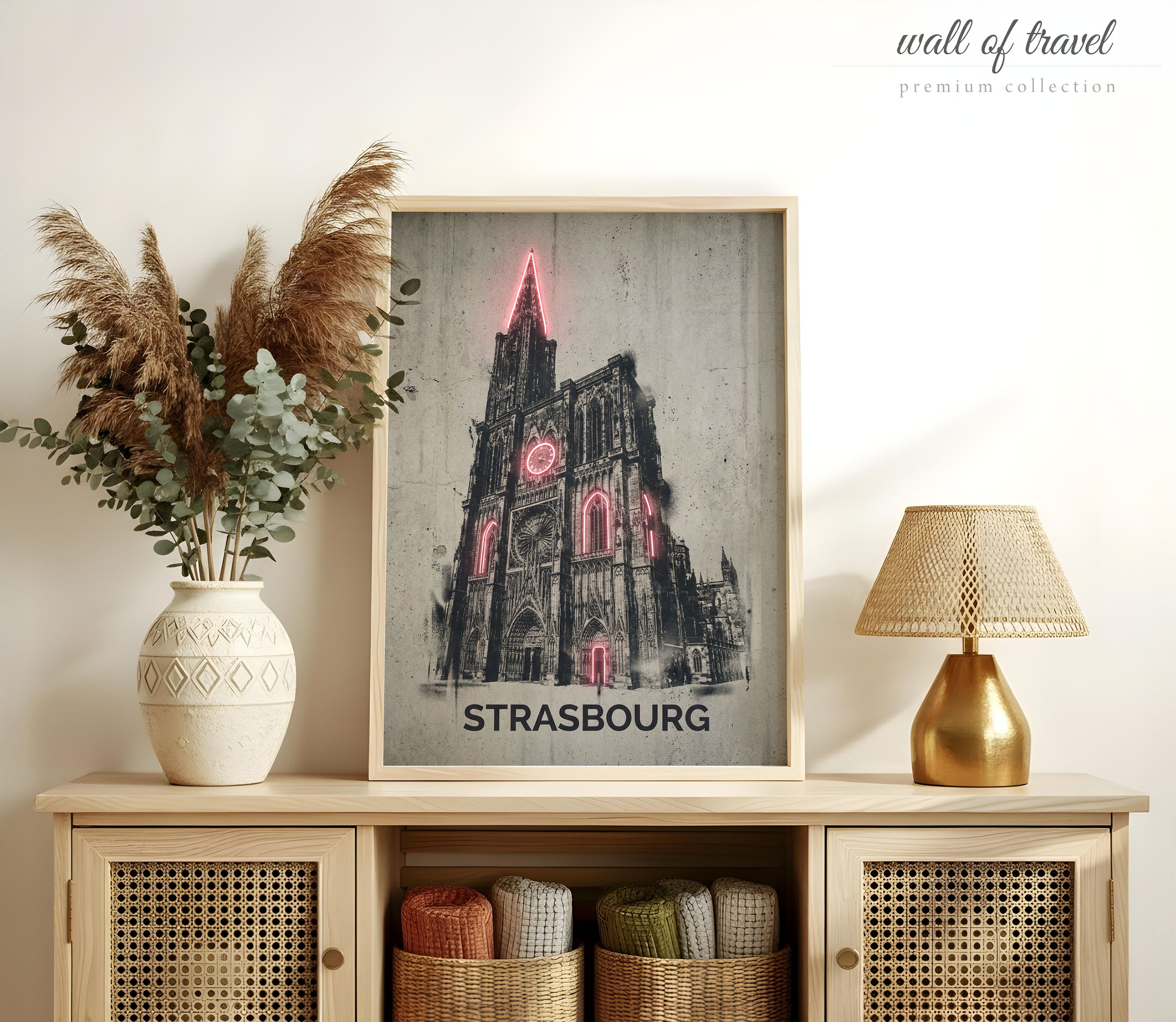 Strasbourg France Strasbourg Cathedral Art, Canvas or Poster, Neon Paint Splash Decor, Living Room Office Entryway Wall Art, Black White Red