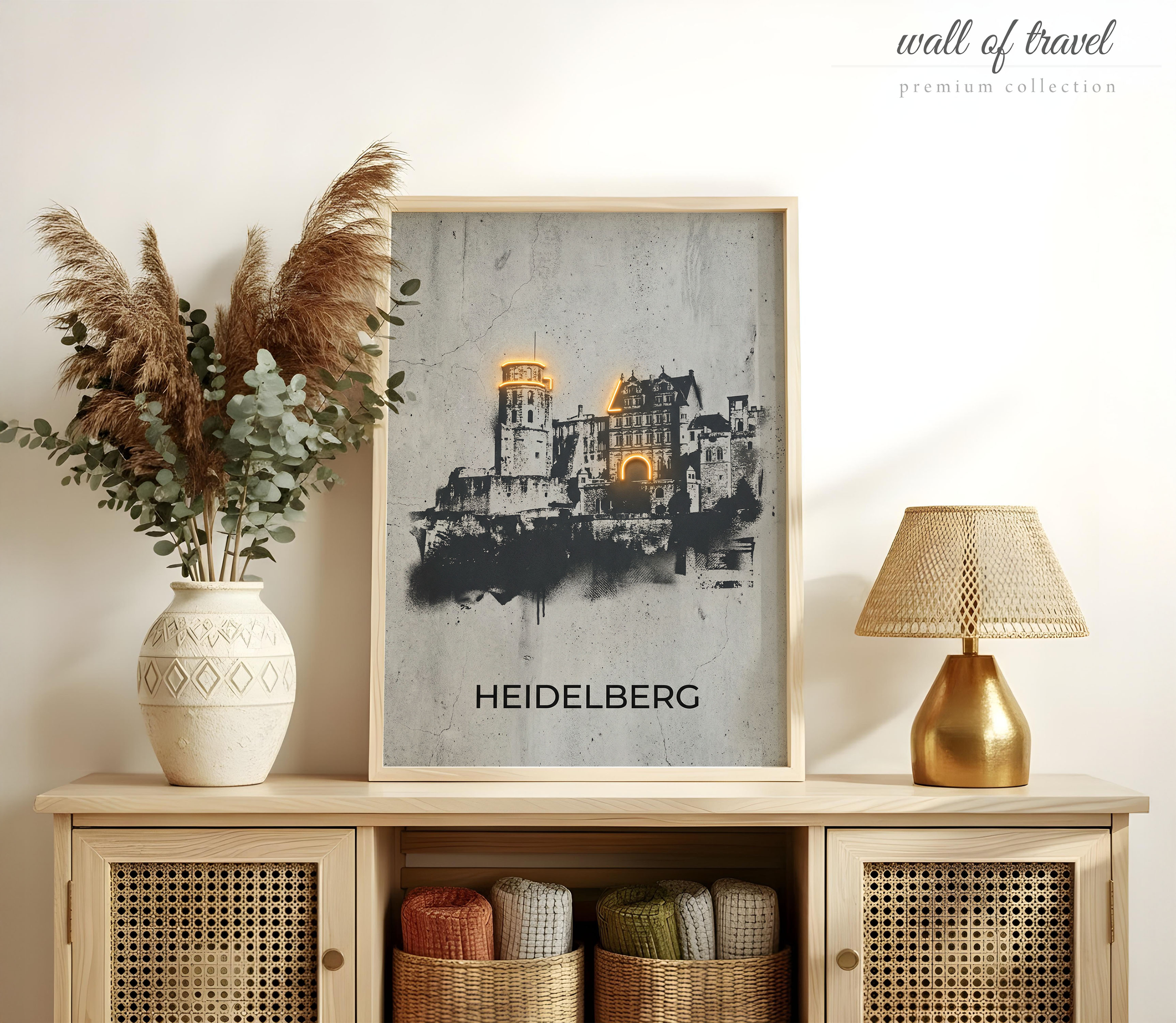 Heidelberg Germany Castle Art, Canvas or Poster, Graffiti Pop Art Decor, Living Room Office Den Vacation Home Wall Art, Black Grey White