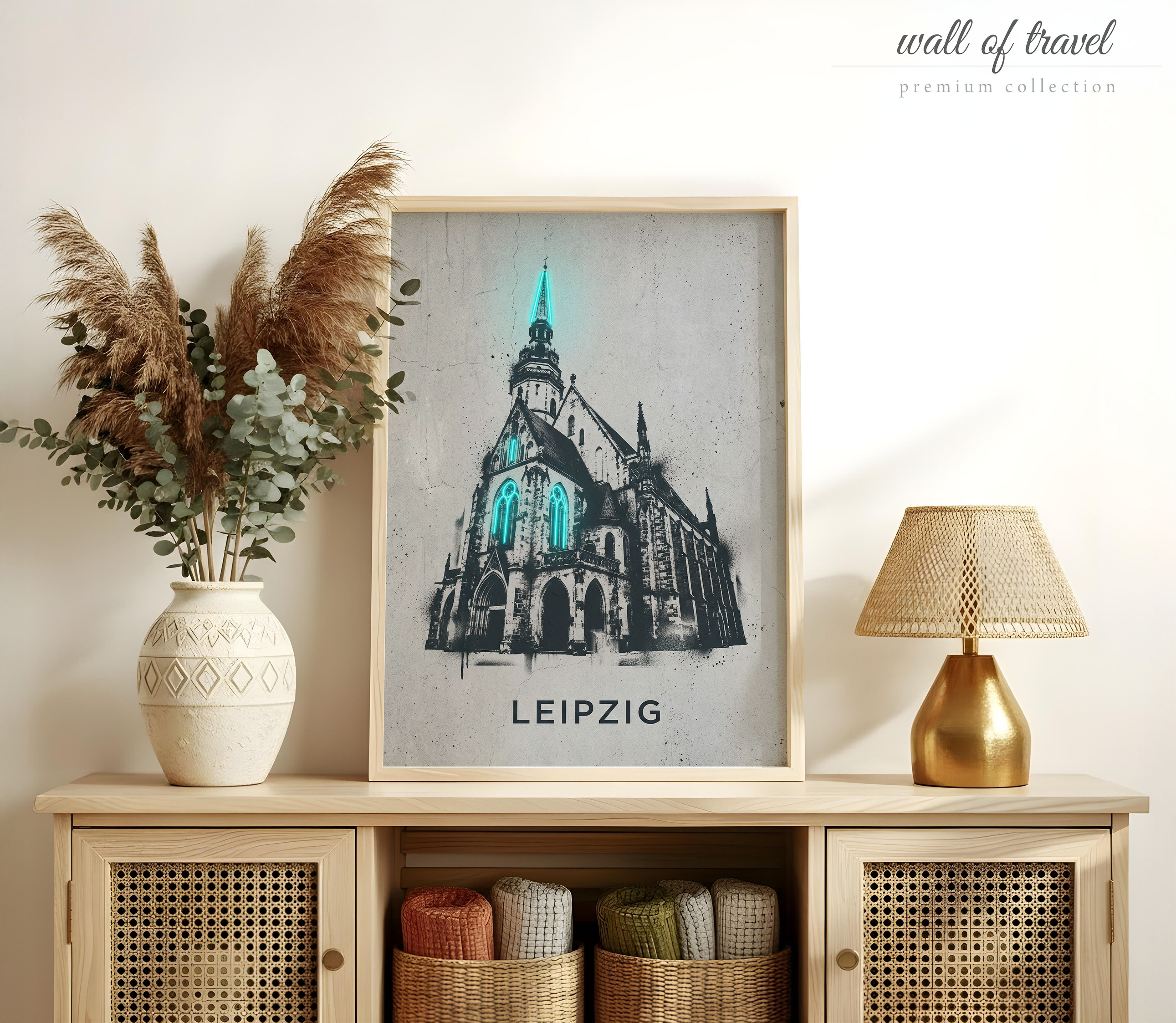 Leipzig Germany St Nicholas Church Art, Canvas or Poster, Graffiti Pop Art Decor, Living Room Office Entryway Wall Art, Teal Black Grey