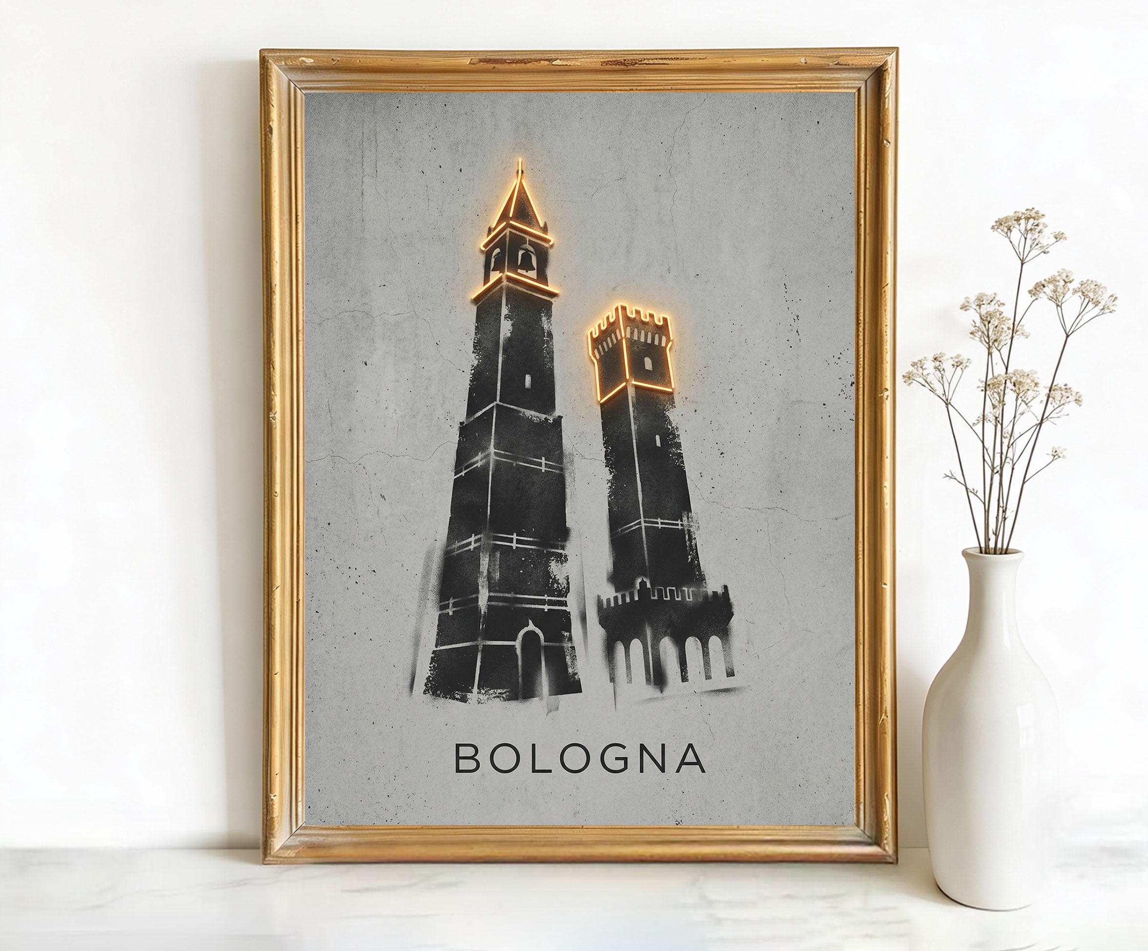 Bologna Italy Asinelli Tower Art