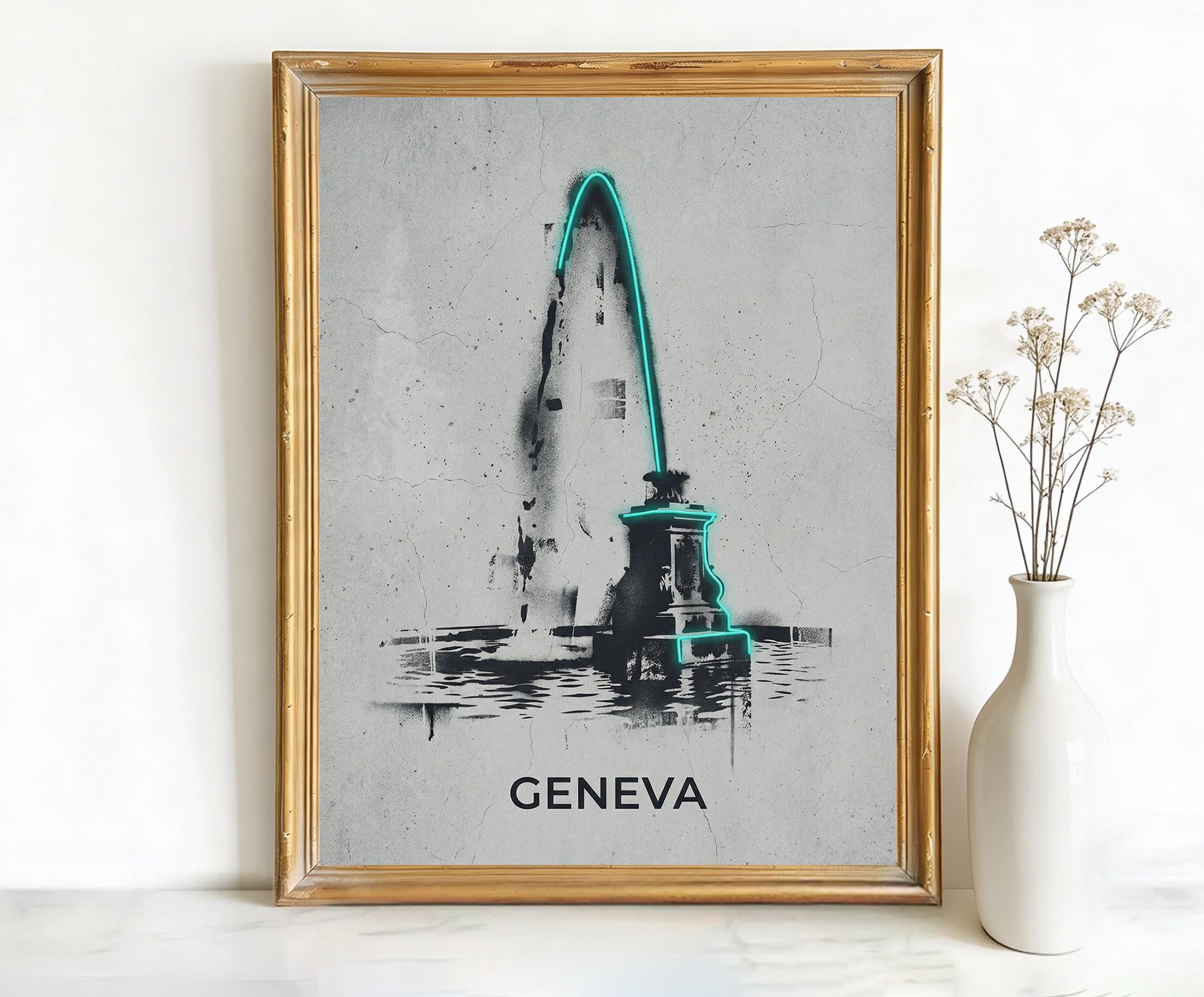 Geneva Switzerland Jet d'Eau Art