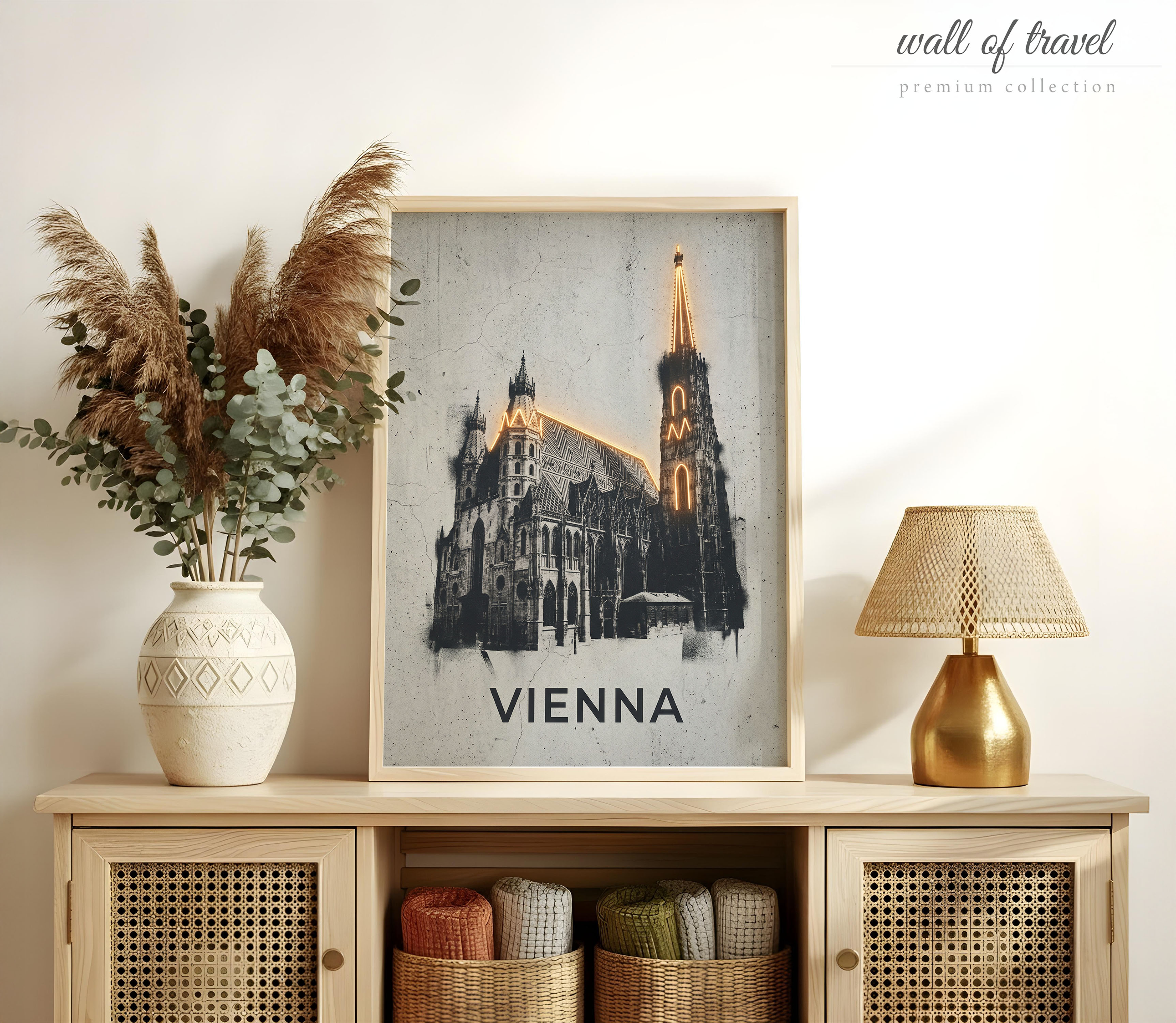 Vienna Austria St. Stephen's Cathedral Art, Canvas or Poster, Neon Paint Splash Decor, Living Room Office Entryway Wall Art, Black White