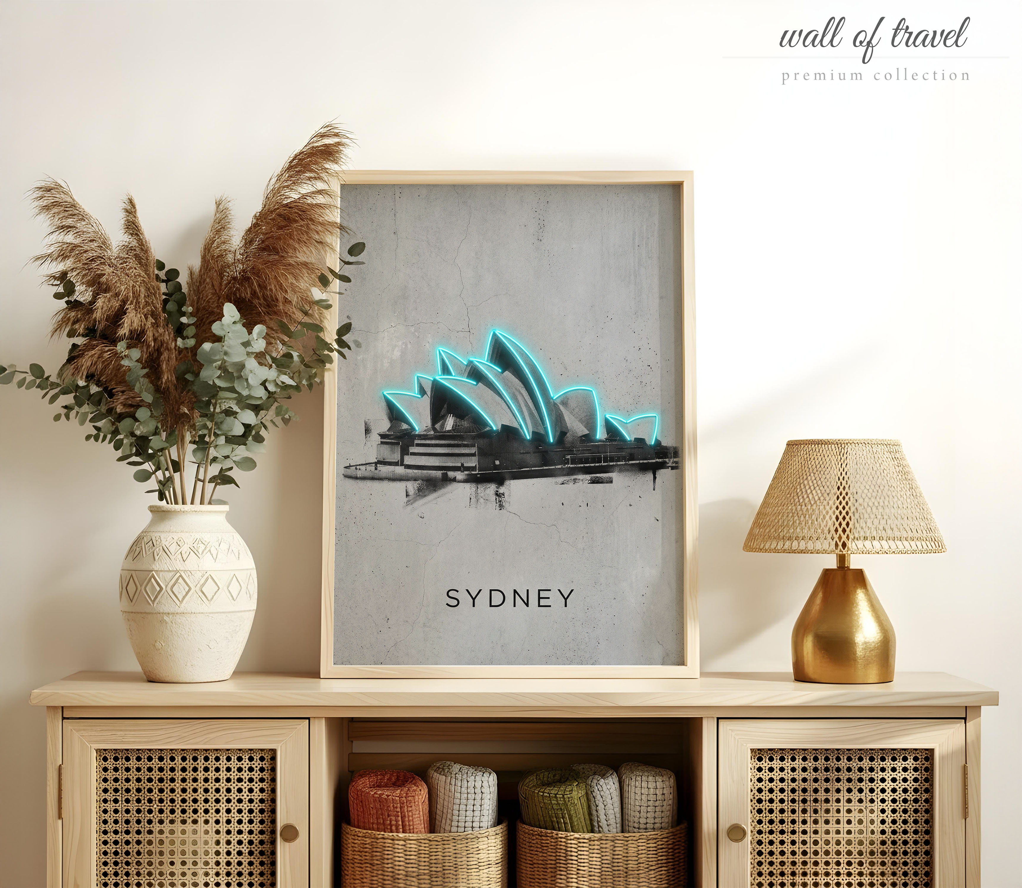 Sydney New South Wales Opera House Art, Canvas or Poster, Neon Paint Splash Decor, Living Room Entryway Office Wall Art, Blue Black White