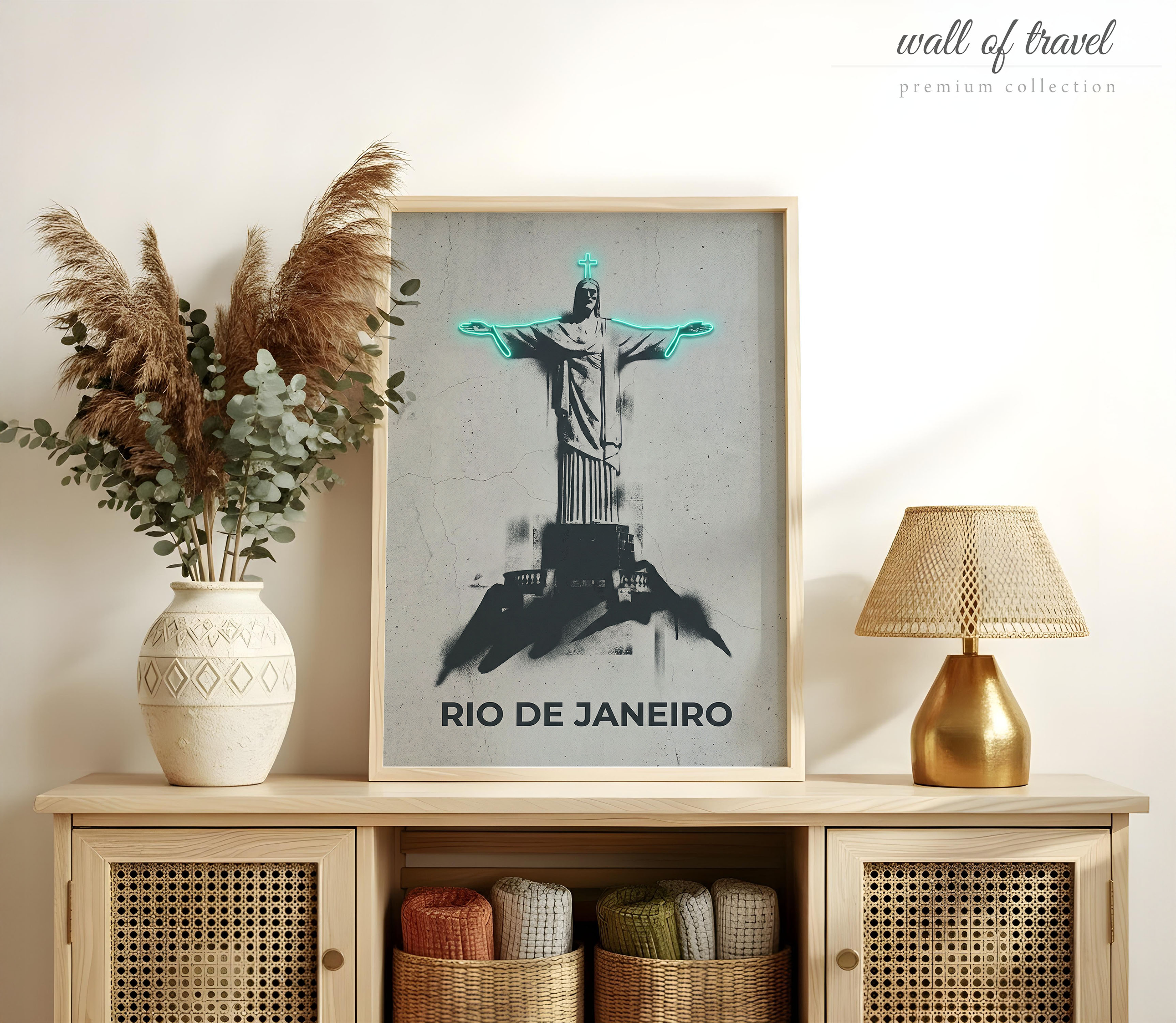 Rio de Janeiro Brazil Christ the Redeemer Art, Canvas or Poster, Graffiti Pop Art Decor, Living Room Entryway Vacation Home Wall Art, Grey