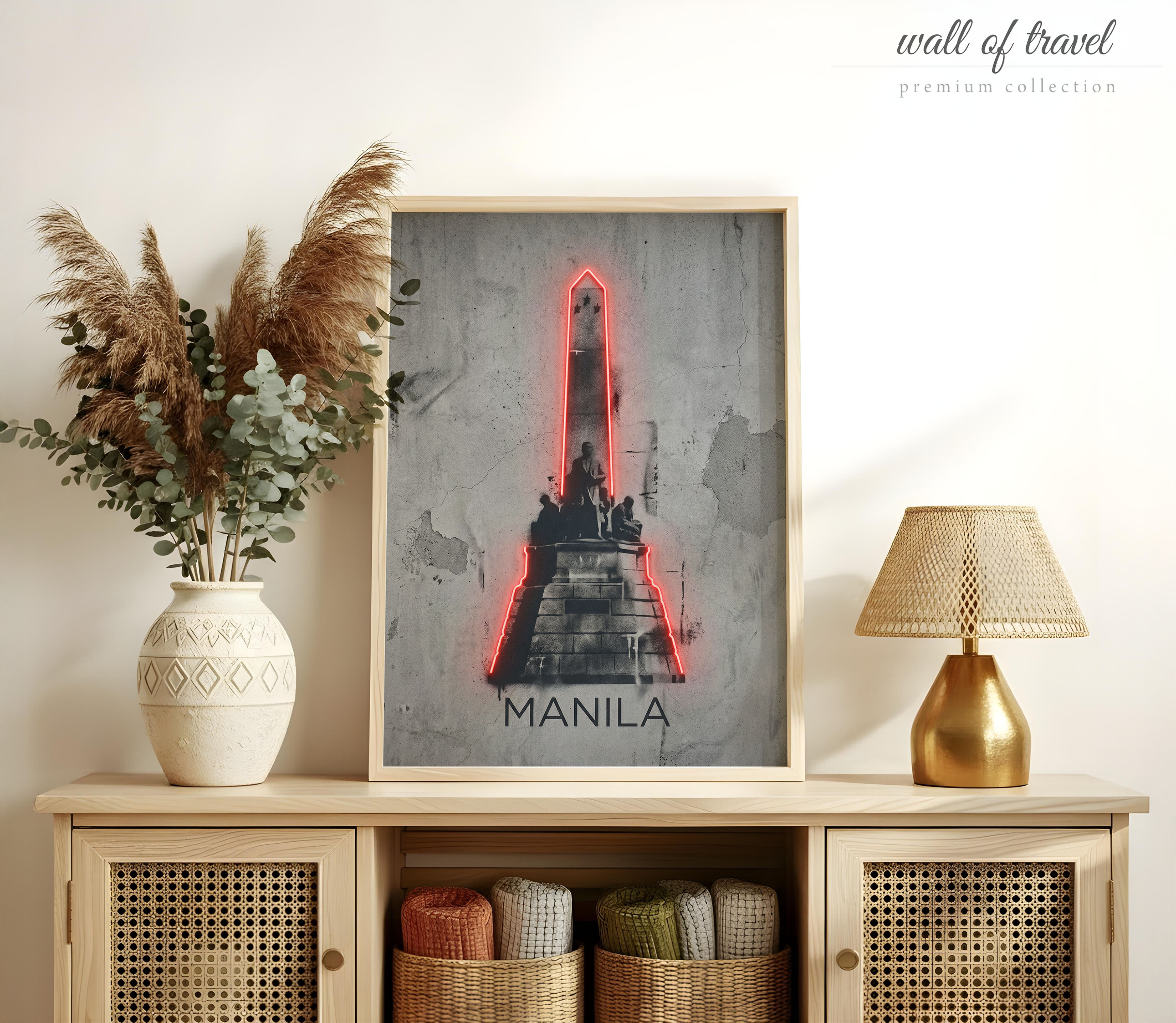 Manila Philippines Rizal Monument Art, Canvas or Poster, Neon Paint Splash Decor, Living Room Office Entryway Wall Art, Red Black White