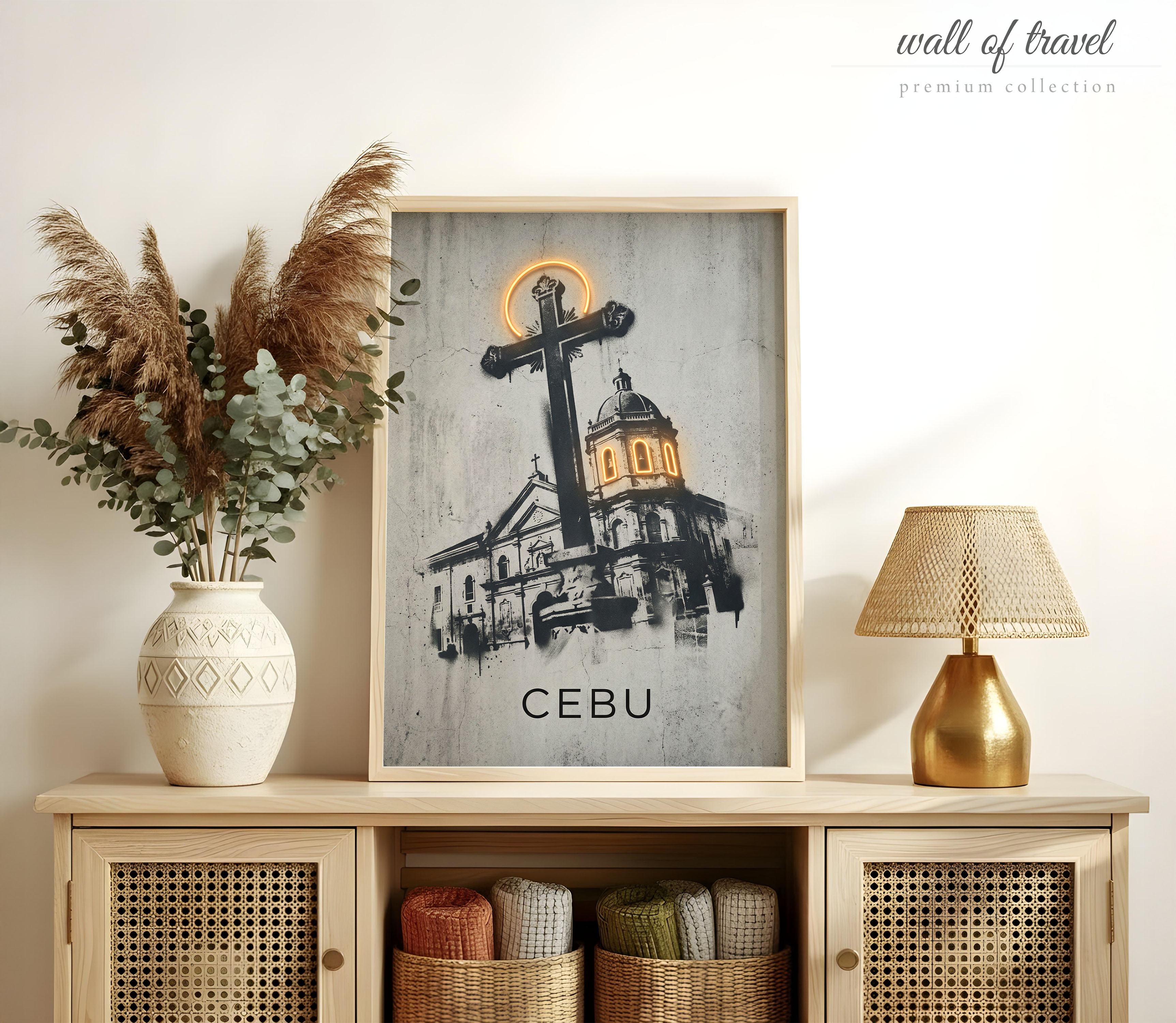 Cebu Philippines Basilica del Santo Niño Art, Canvas or Poster, Street Art Banknote Decor, Living Room Entryway Home Bar Wall Art, Gold