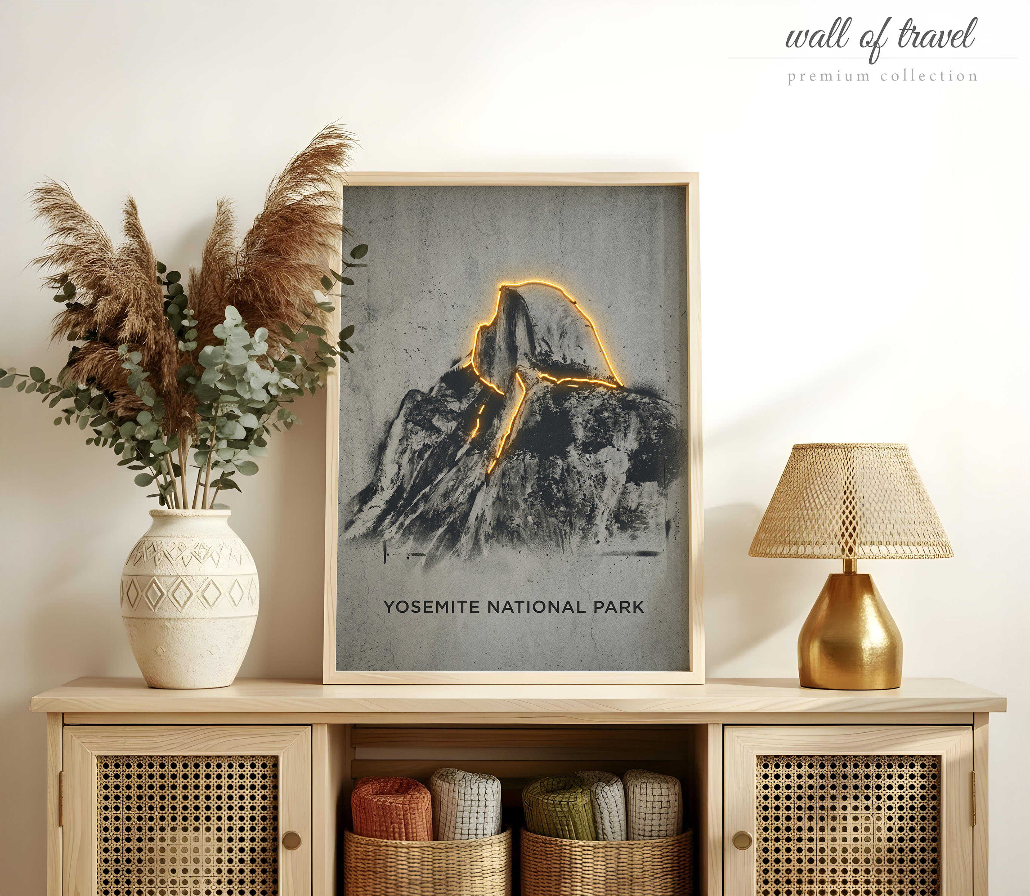 Yosemite California Half Dome Art, Canvas or Poster, Neon Paint Splash Decor, Living Room Office Vacation Home Wall Art, Black White Yellow