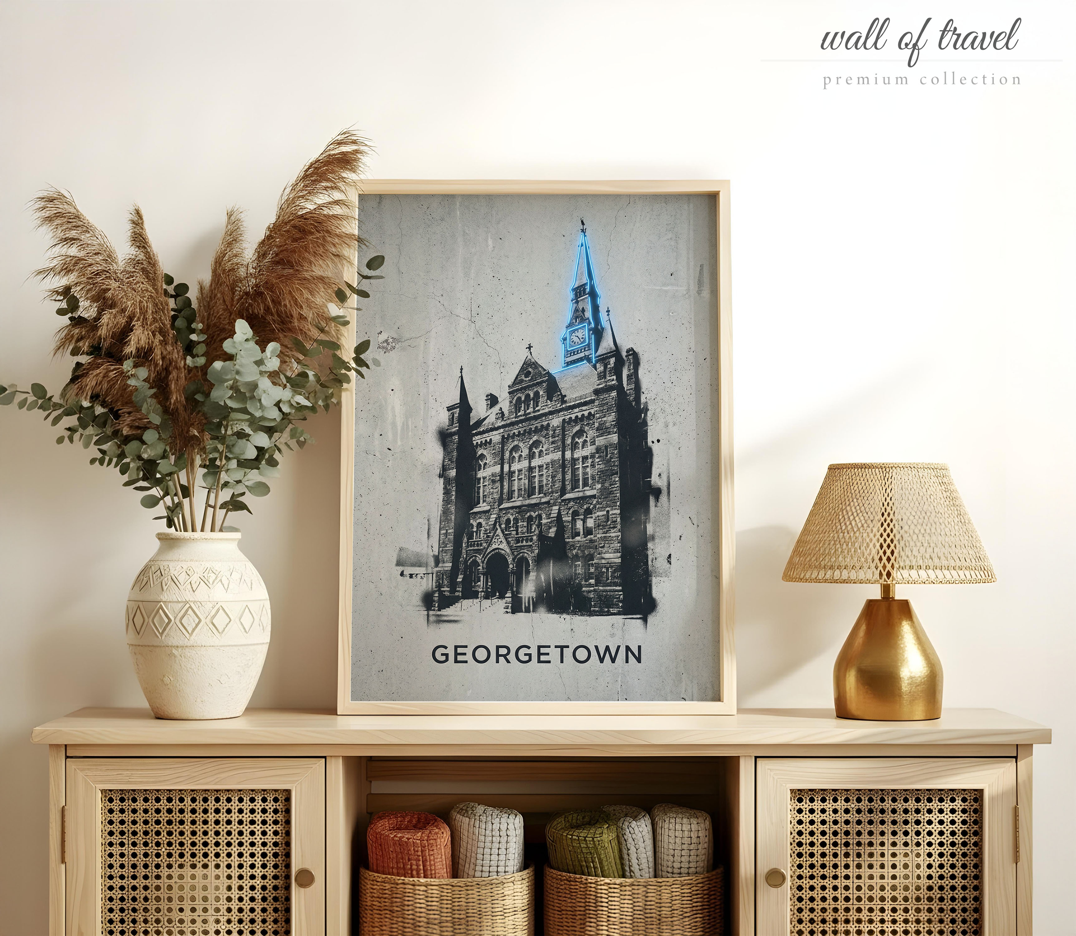 Georgetown Washington D.C. Old Stone House Art, Canvas or Poster, Graffiti Pop Art Decor, Living Room Office Entryway Wall Art, Blue Grey