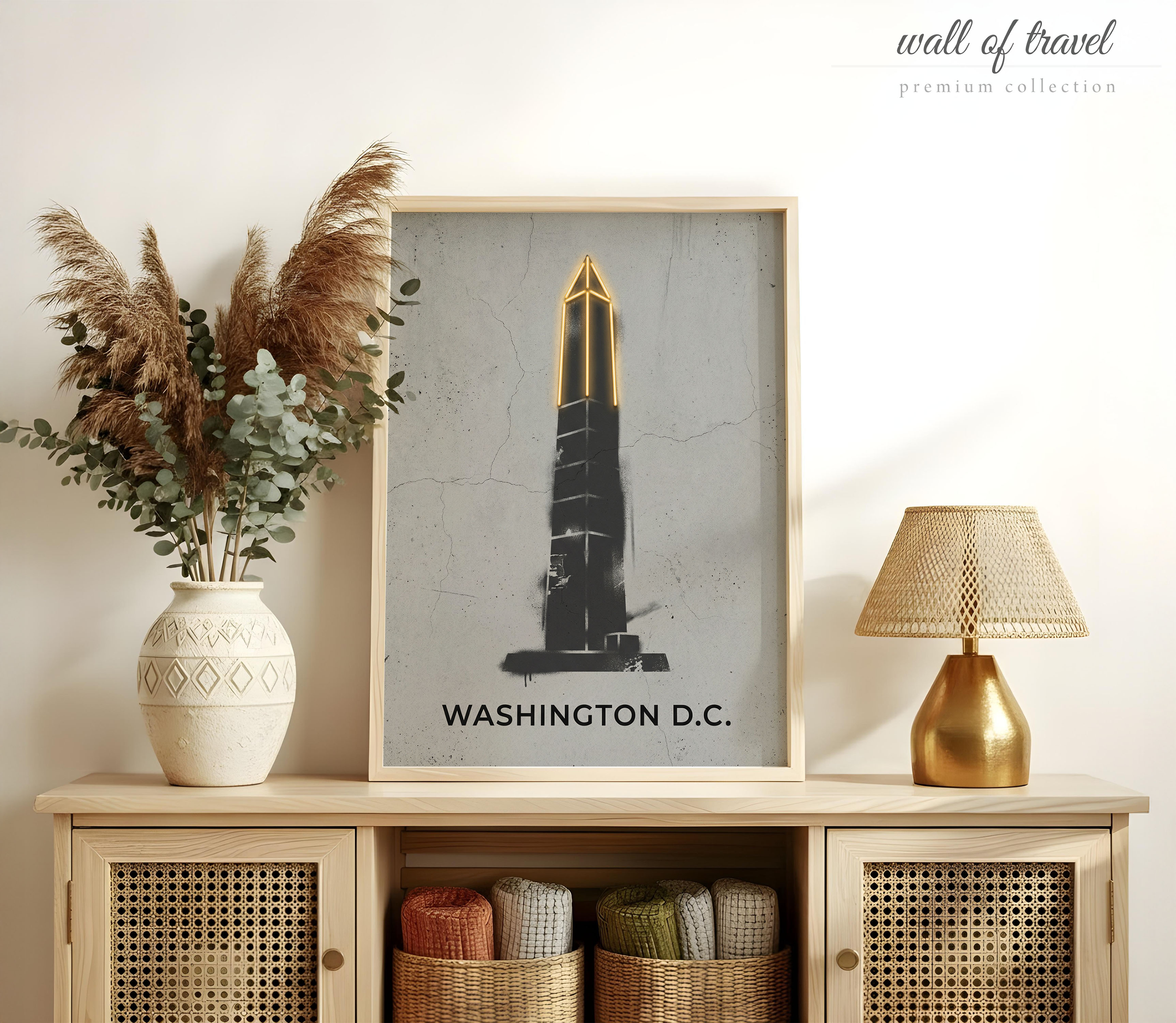 Washington D.C. District of Columbia Monument Art, Canvas or Poster, Neon Paint Splash Decor, Living Room Office Entryway Wall Art, Grey