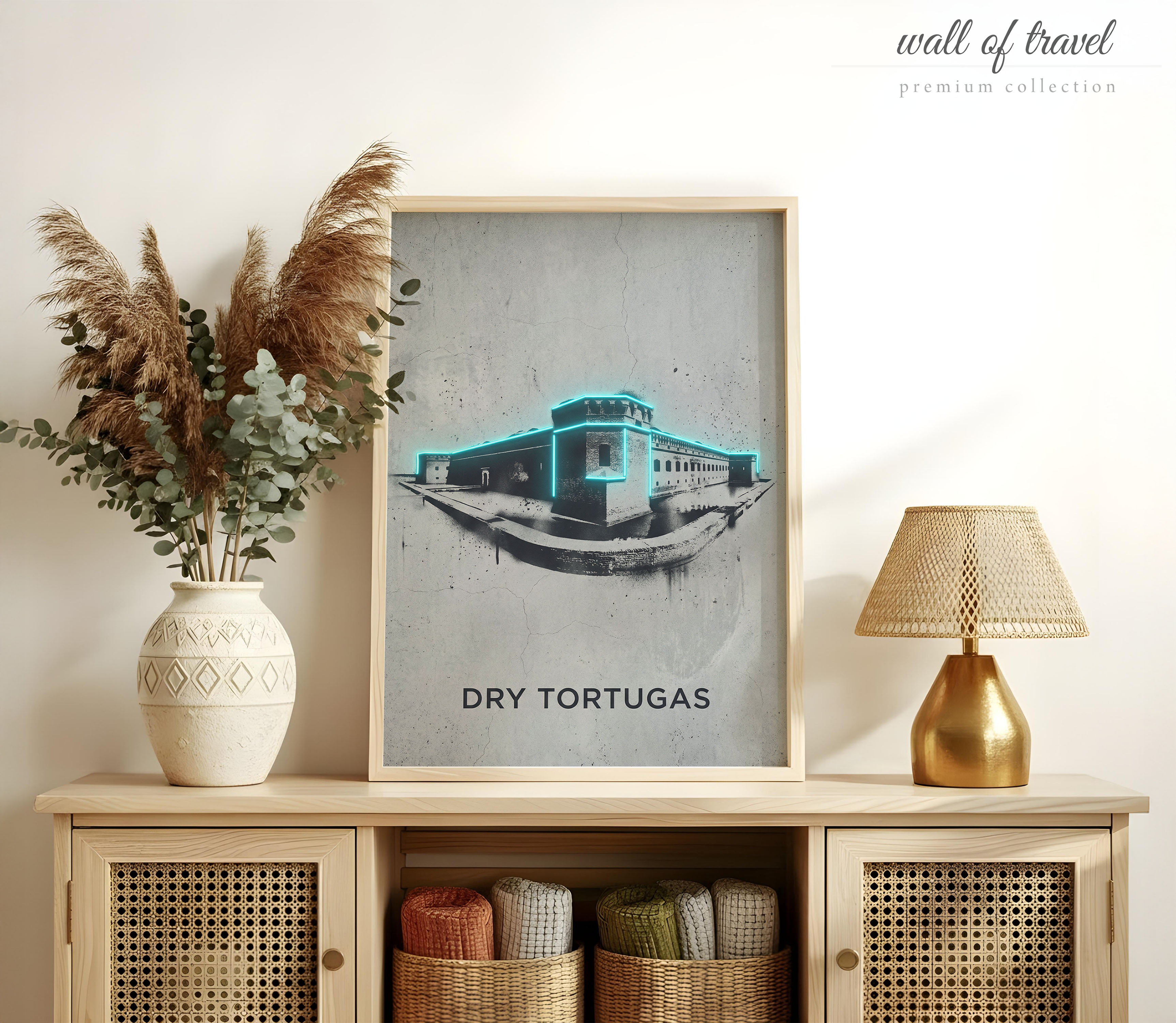 Dry Tortugas Florida Fort Jefferson Art, Canvas or Poster, Graffiti Pop Art Decor, Living Room Office Game Room Wall Art, Teal Black Grey
