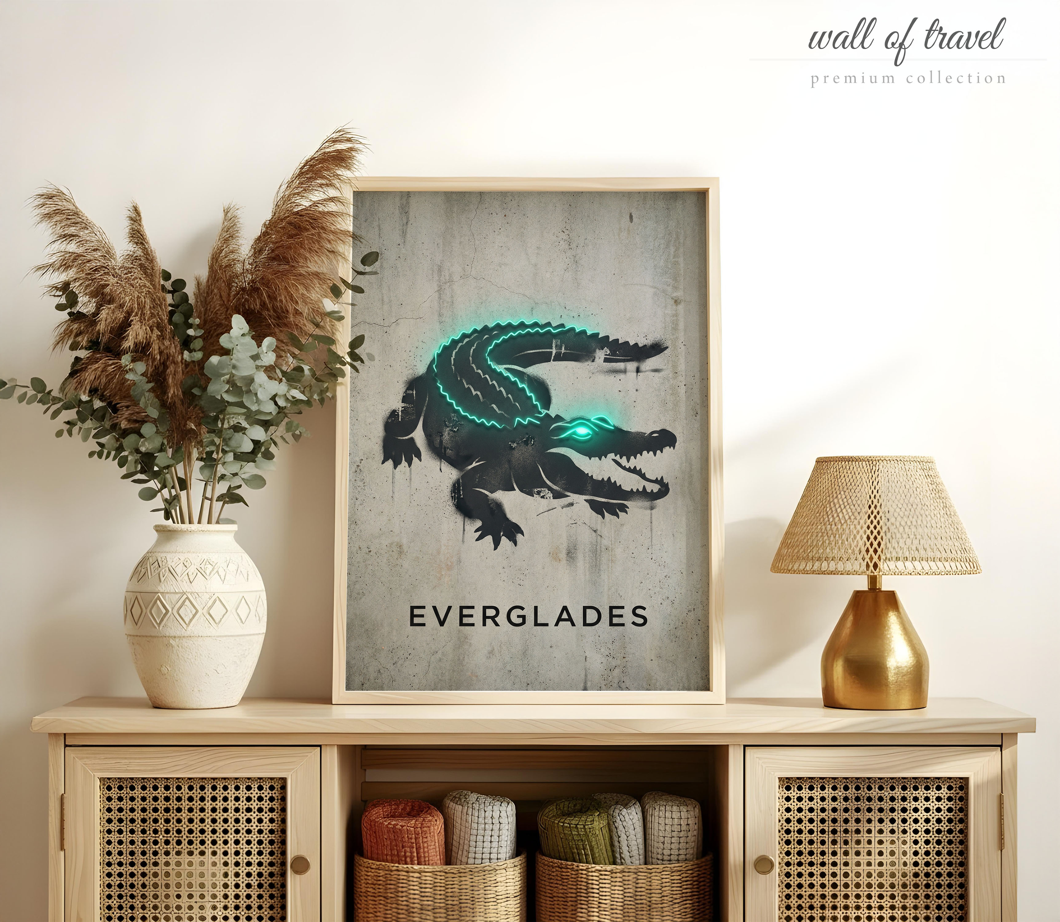 Everglades Florida Alligator Art, Canvas or Poster, Graffiti Pop Art Decor, Living Room Home Bar Game Room Wall Art, Teal Black Grey White