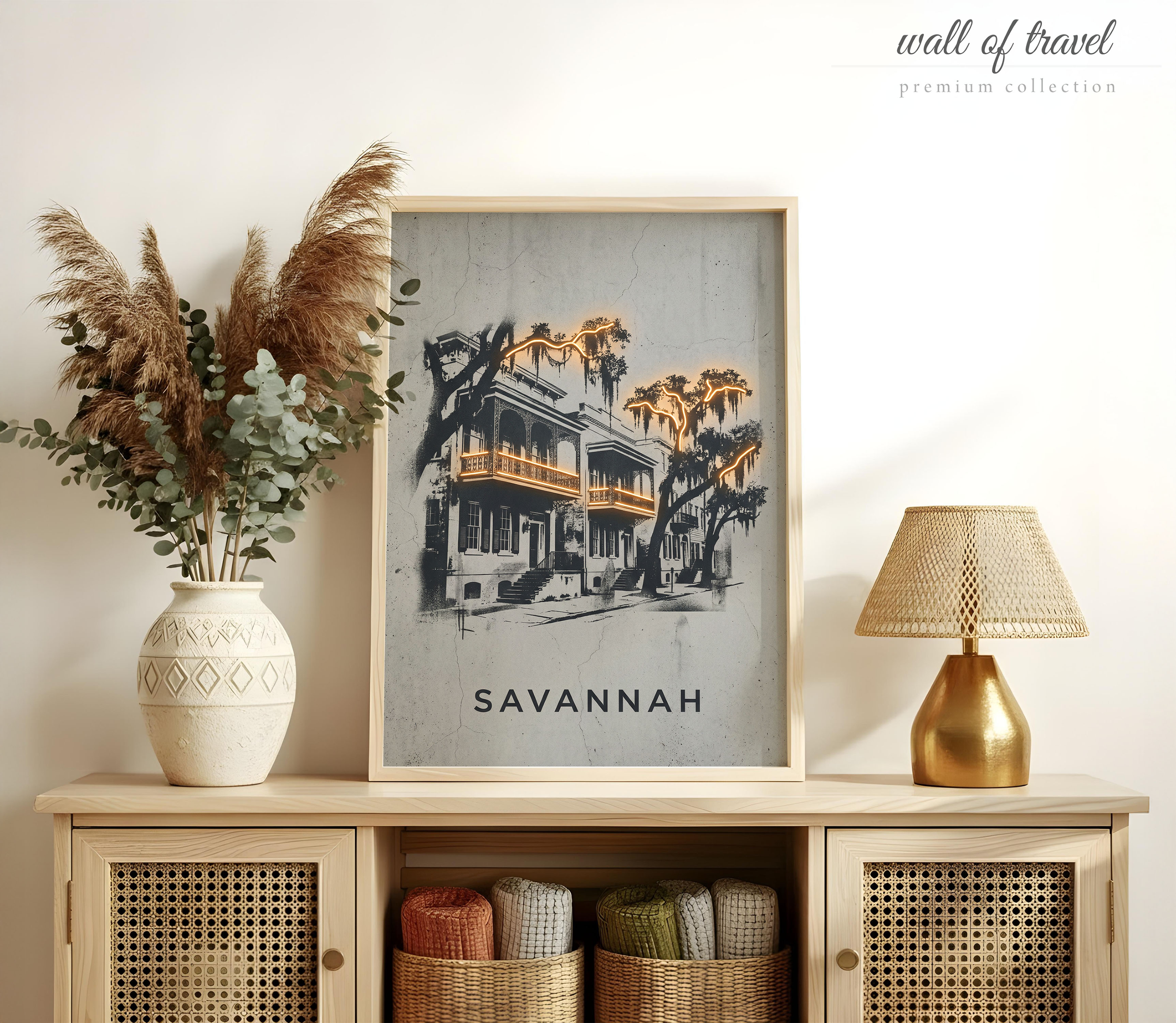 Savannah Georgia Historic Townhouses Art, Canvas or Poster, Neon Paint Splash Decor, Living Room Bedroom Entryway Wall Art, Black White