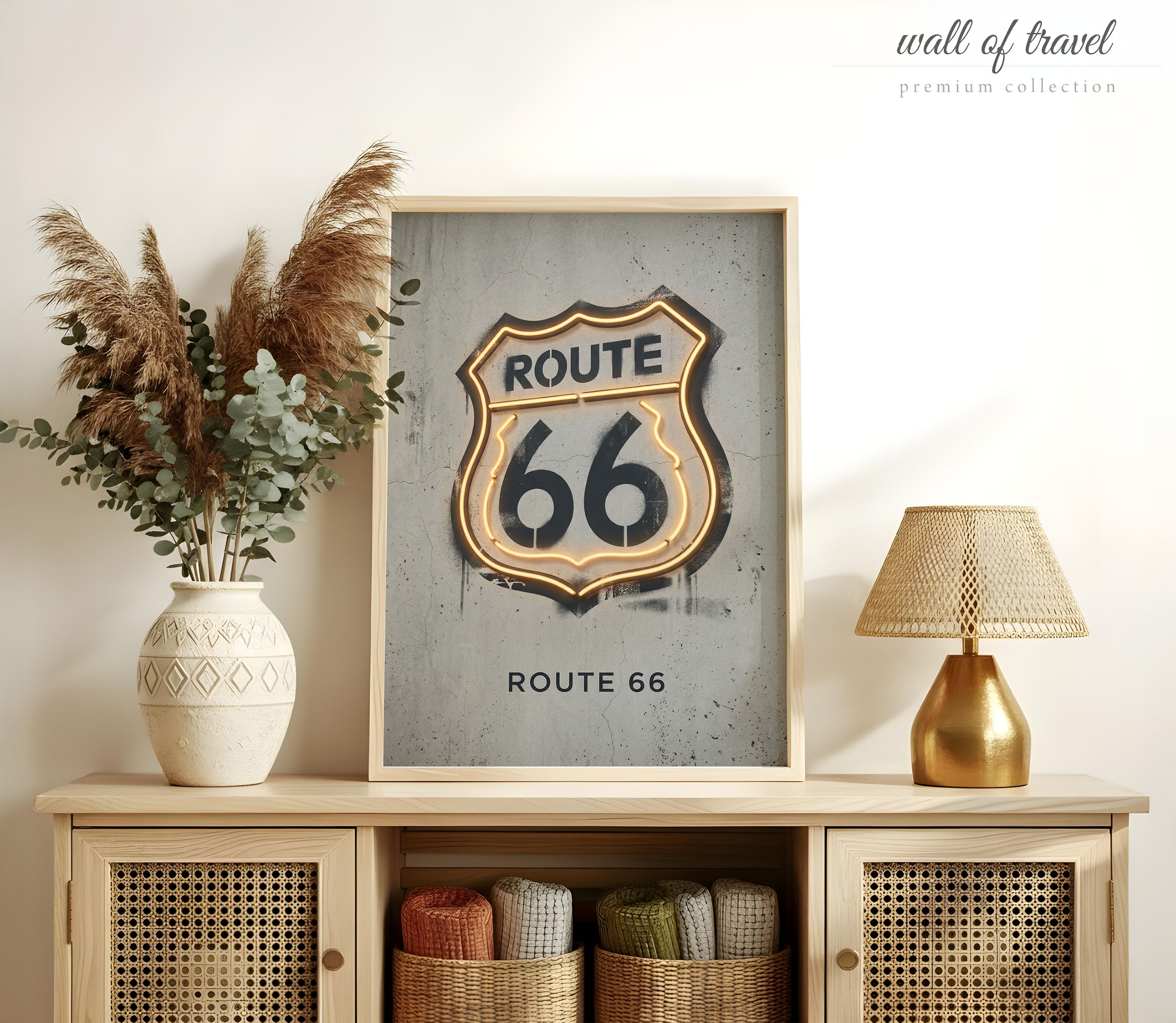 Route 66 USA Route 66 Sign Art, Canvas or Poster, Neon Paint Splash Decor, Living Room Game Room Home Bar Wall Art, Yellow Black Grey