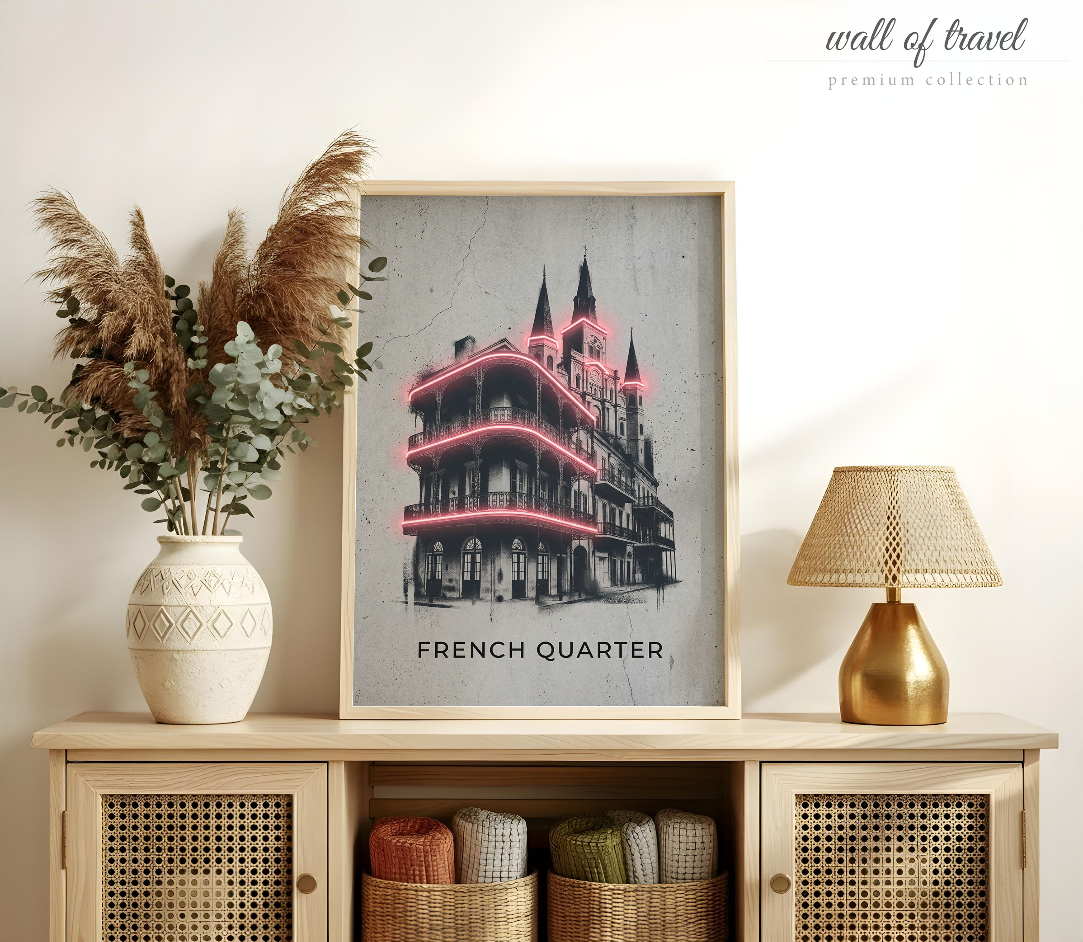 New Orleans Louisiana St Louis Cathedral Art, Canvas or Poster, Neon Paint Splash Decor, Living Room Entryway Home Bar Wall Art, White Pink