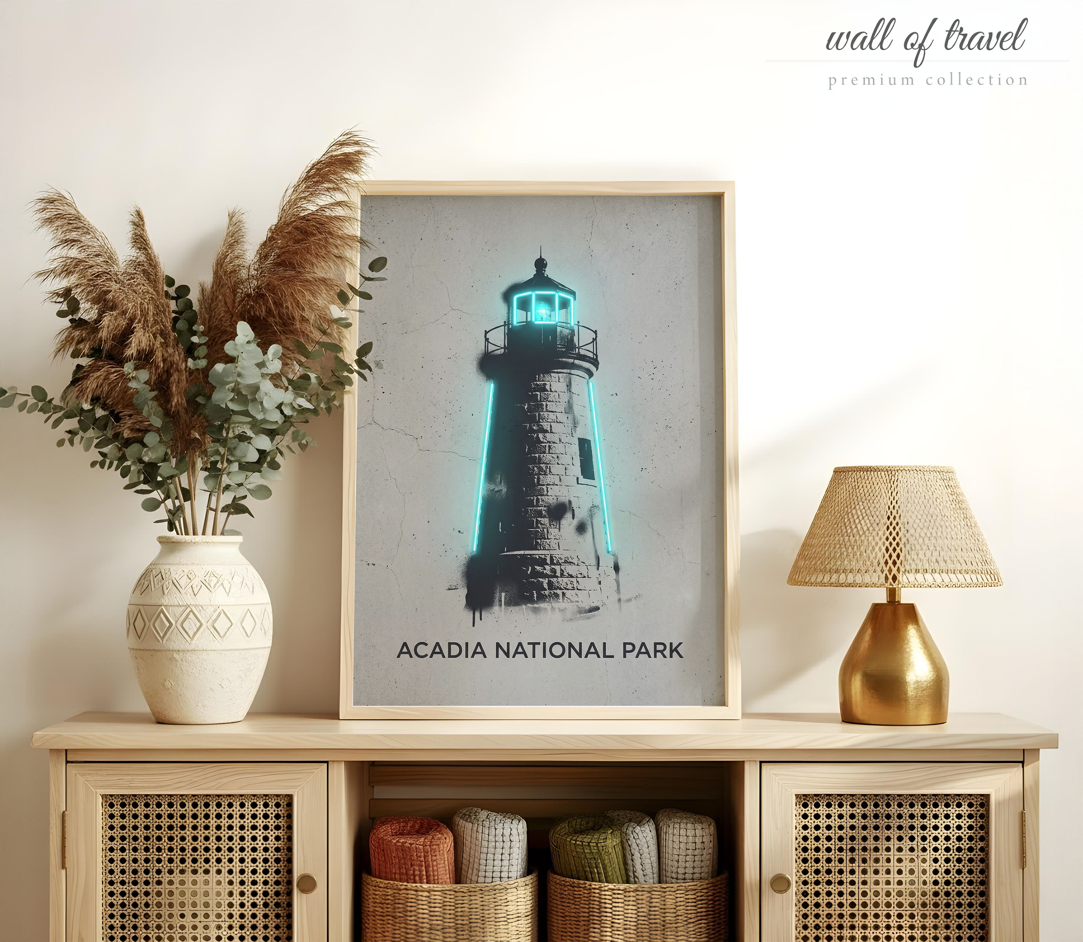 Acadia National Park Maine Bass Harbor Head Light Art, Canvas or Poster, Graffiti Pop Art Decor, Living Room Office Entryway Wall Art, Grey