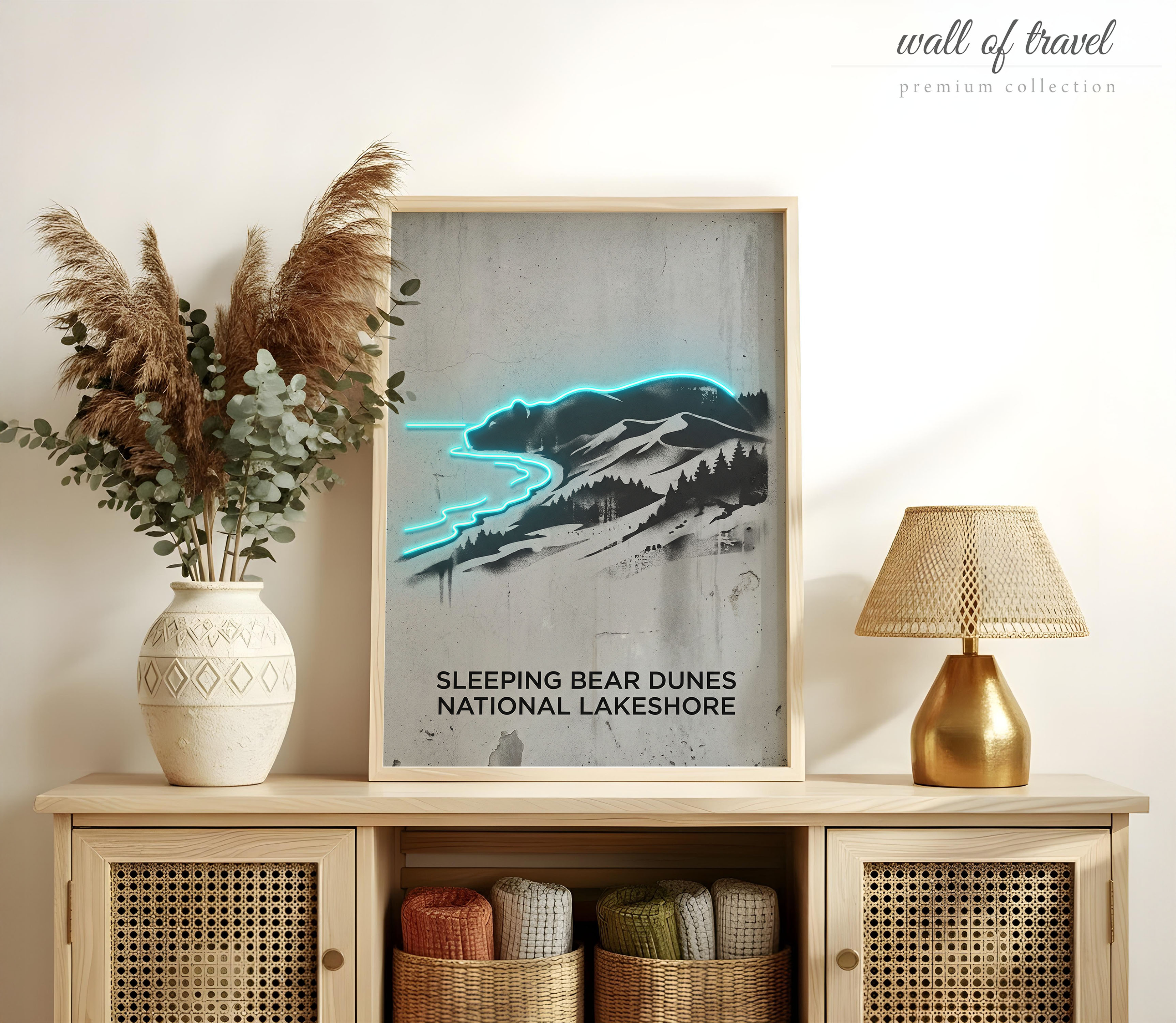 Sleeping Bear Dunes Michigan Rolling Art, Canvas or Poster, Graffiti Pop Art Decor, Living Room Vacation Home Bedroom Wall Art, Teal Grey