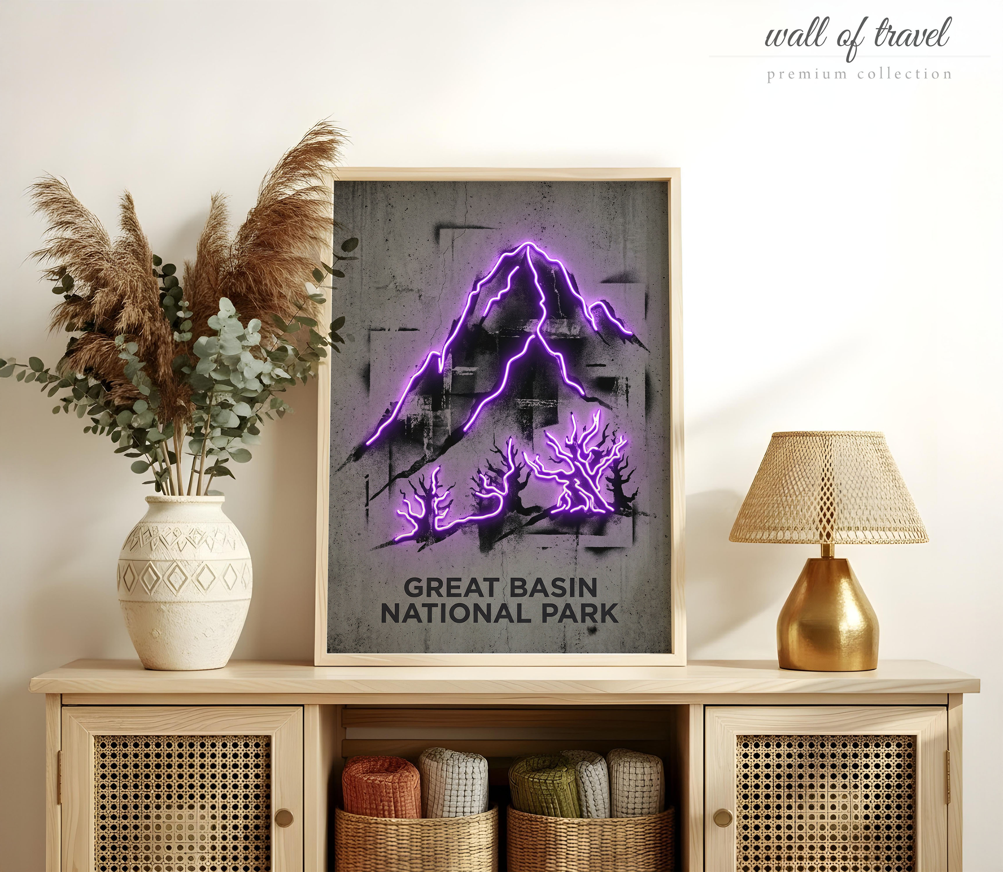 Great Basin National Park Nevada Wheeler Peak Art, Canvas or Poster, Neon Paint Splash Decor, Living Room Office Den Wall Art, Black Grey