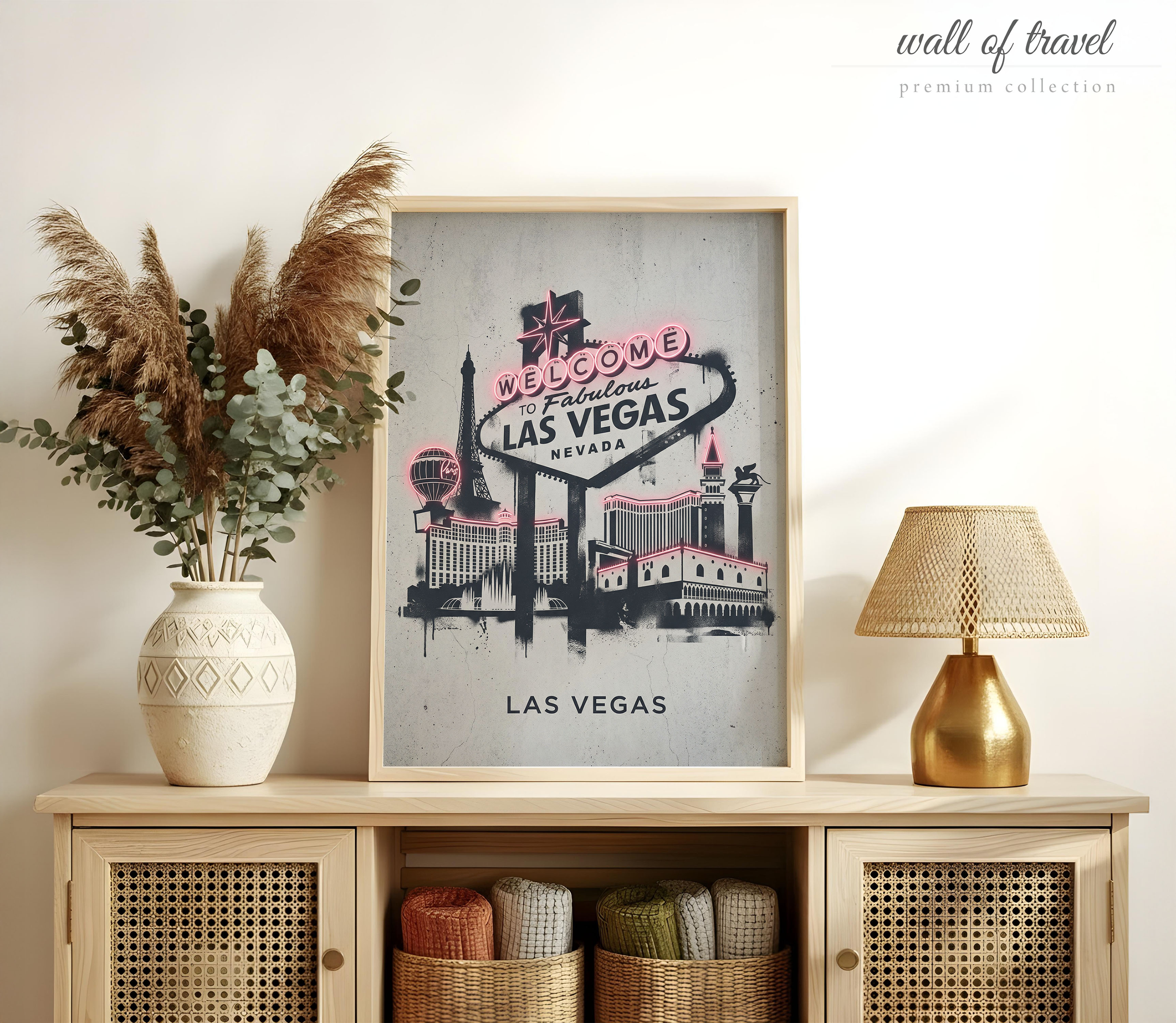 Las Vegas Nevada Las Vegas Strip Art, Canvas or Poster, Graffiti Pop Art Decor, Living Room Game Room Home Bar Wall Art, Pink Black White