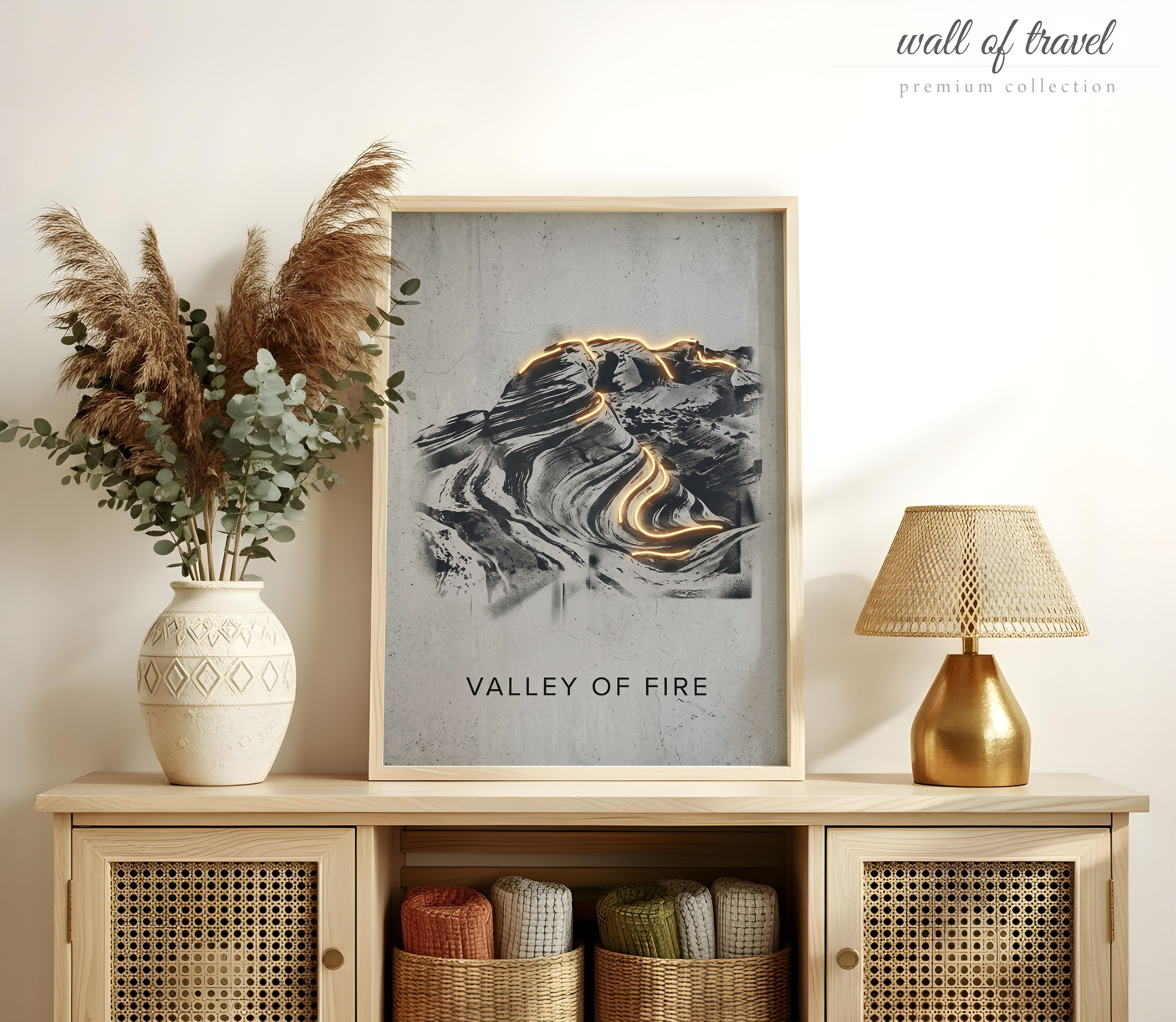 Valley Of Fire Nevada Red Rock Formations Art, Canvas or Poster, Neon Paint Splash Decor, Living Room Den Vacation Home Wall Art, Gold Teal