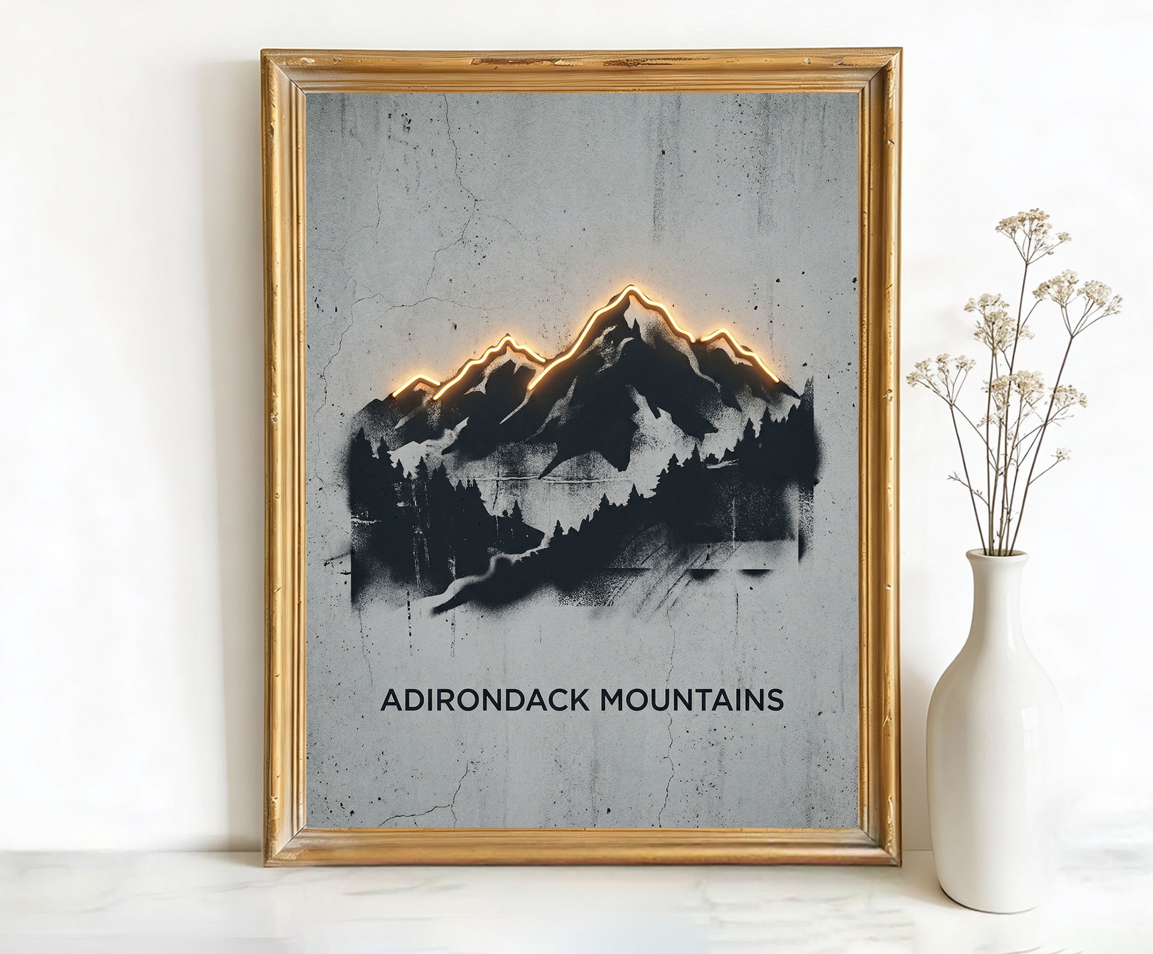 Adirondack Mountains New York Mountain Range Neon Outline Art