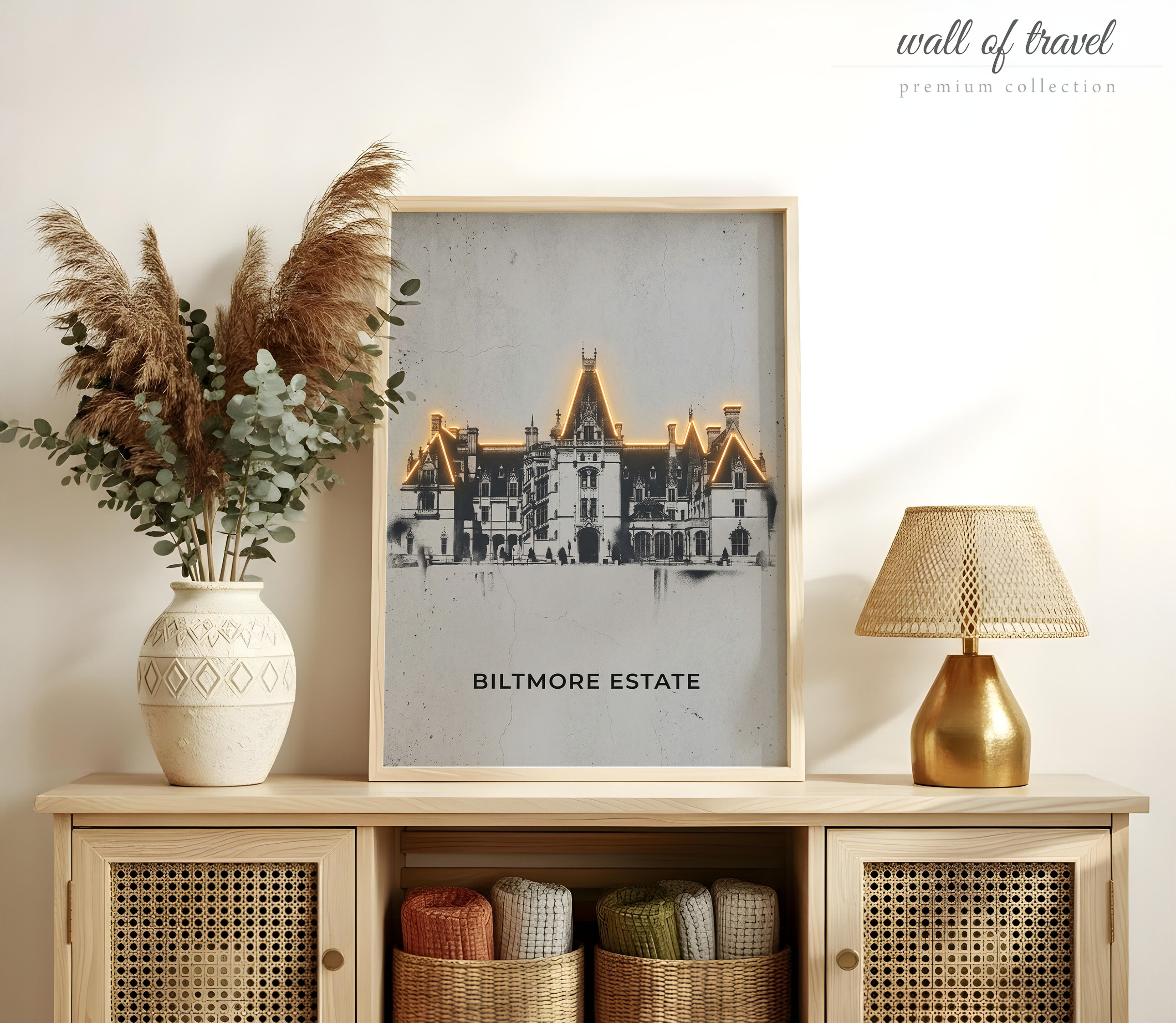 Asheville North Carolina Biltmore Estate Art, Canvas or Poster, Neon Paint Splash Decor, Living Room Bedroom Vacation Home Wall Art, White